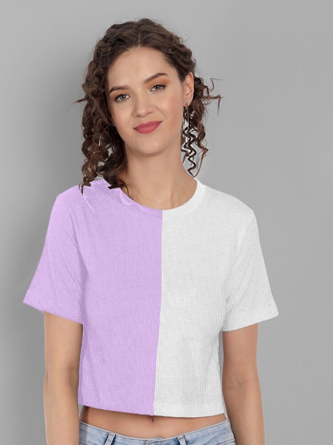 

BAESD Colourblocked Layered Boxy Crop Top, Purple