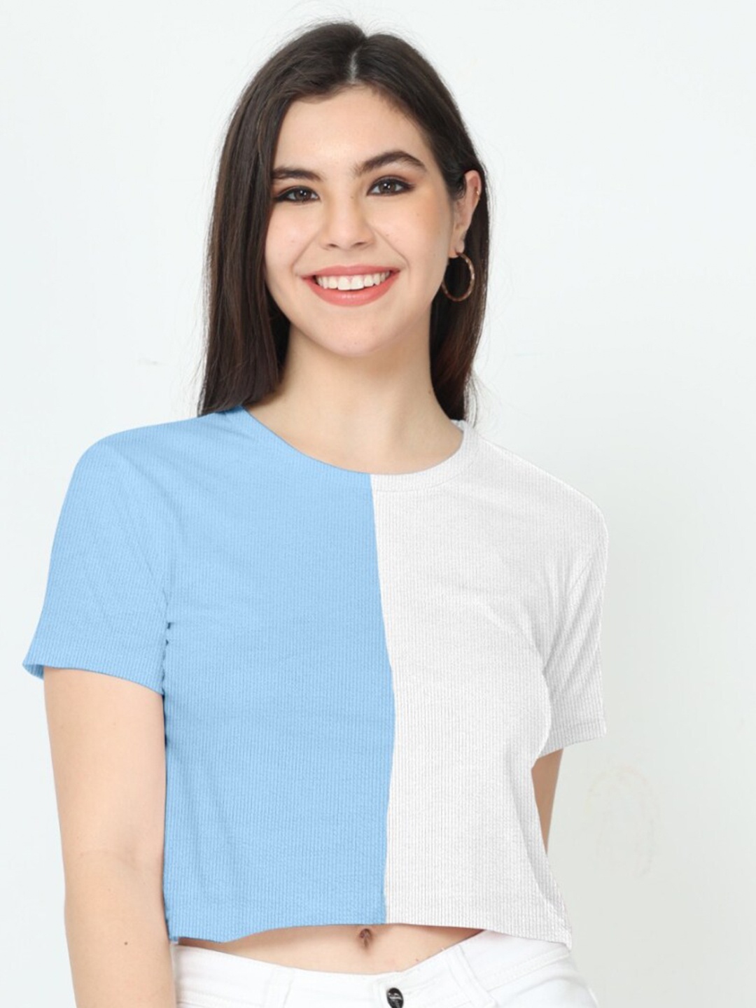 

BAESD Colourblocked Layered Crop Top, Blue