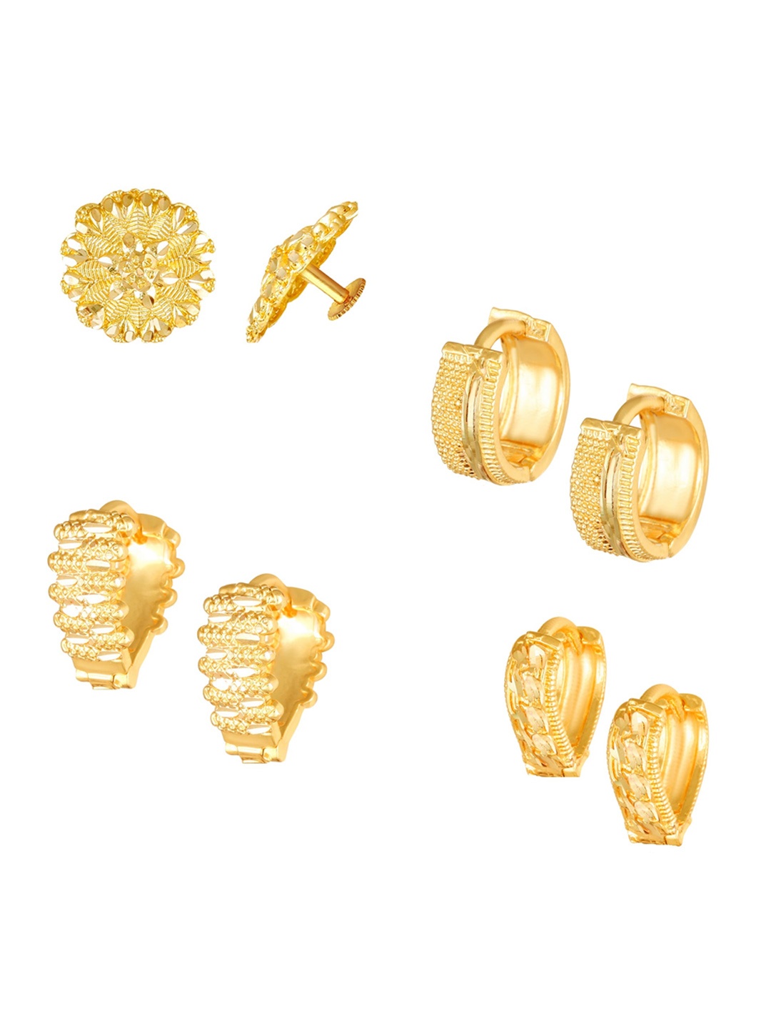 

Vighnaharta Set Of 4 Gold-Plated Contemporary Hoop & Studs Earrings