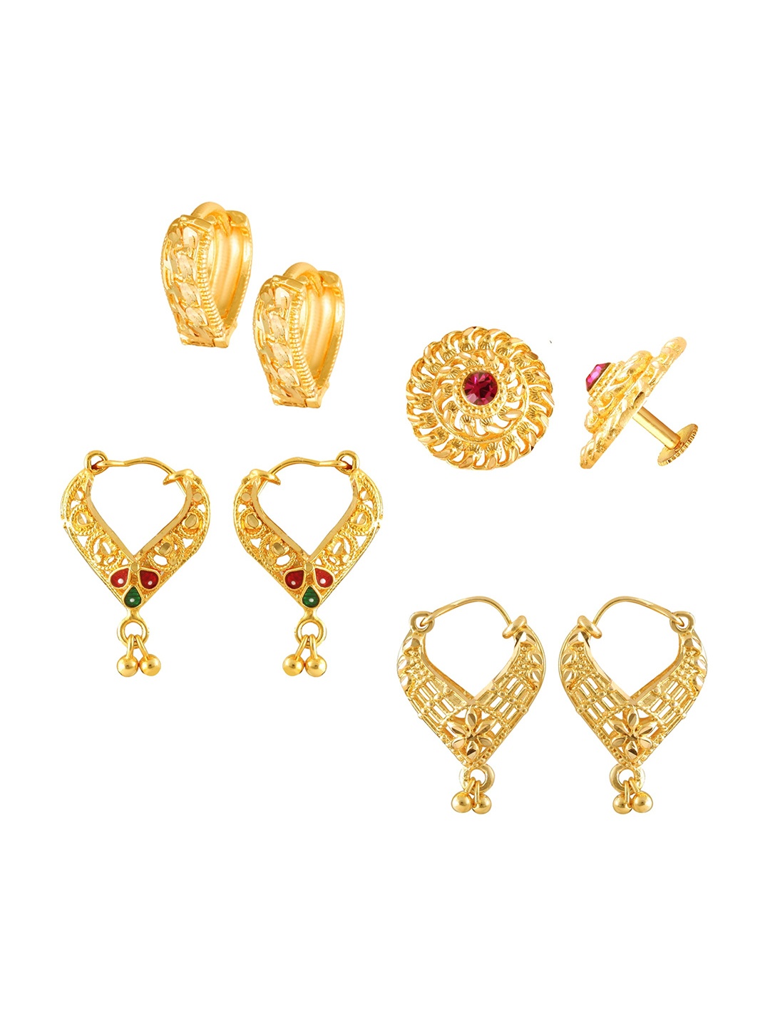 

Vighnaharta Set Of 4 Gold-Plated Contemporary Hoop & Studs Earrings