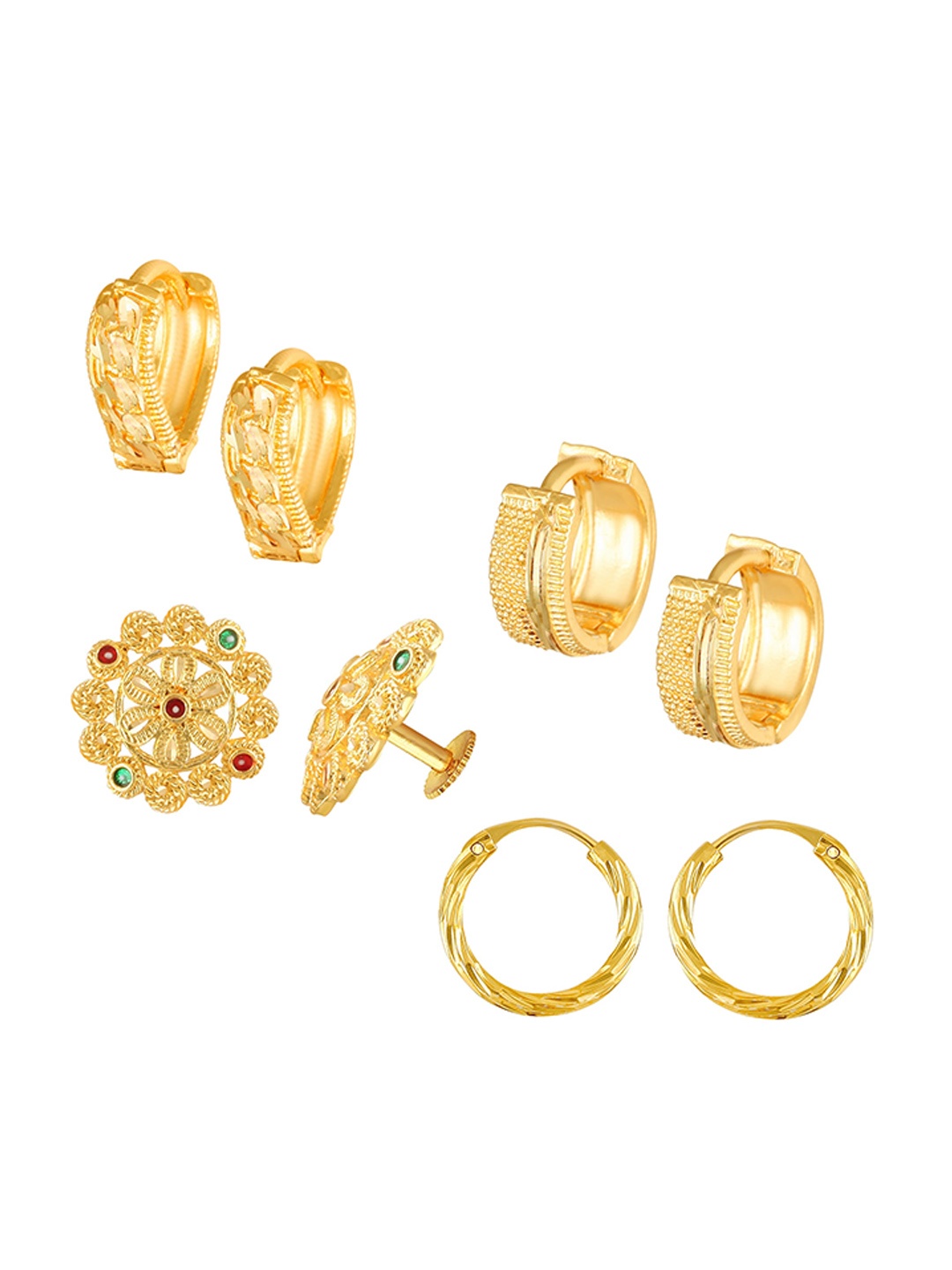 

Vighnaharta Set Of 4 Gold-Plated Contemporary Hoop & Studs Earrings