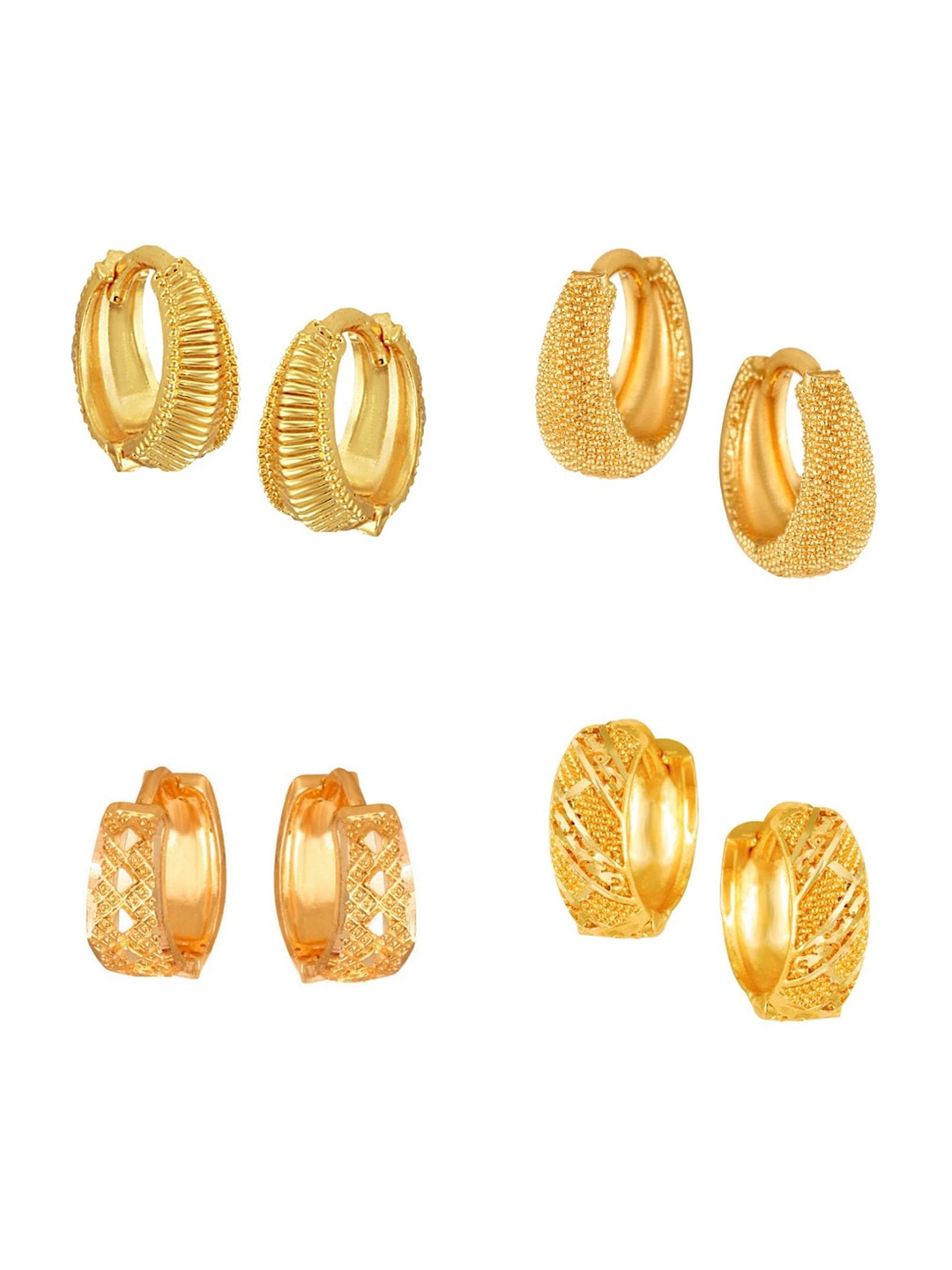 

Vighnaharta Set Of 4 Gold-Plated Contemporary Hoop & Studs Earrings