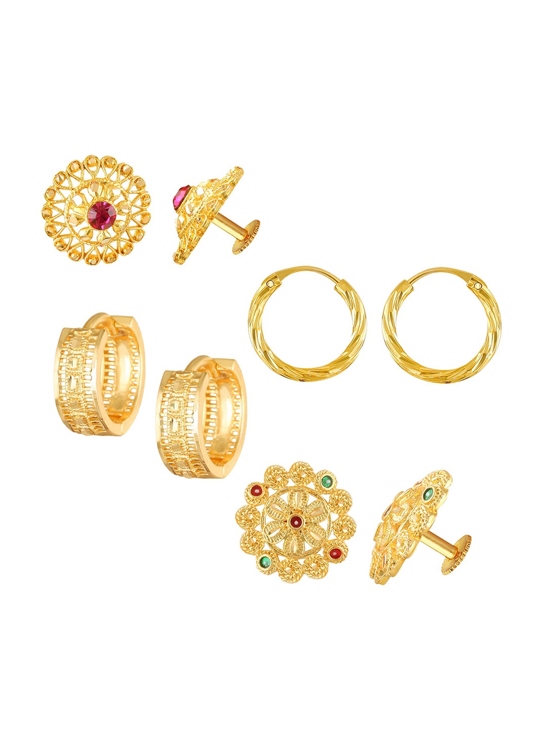 

Vighnaharta Set Of 4 Gold-Plated Contemporary Hoop & Studs Earrings