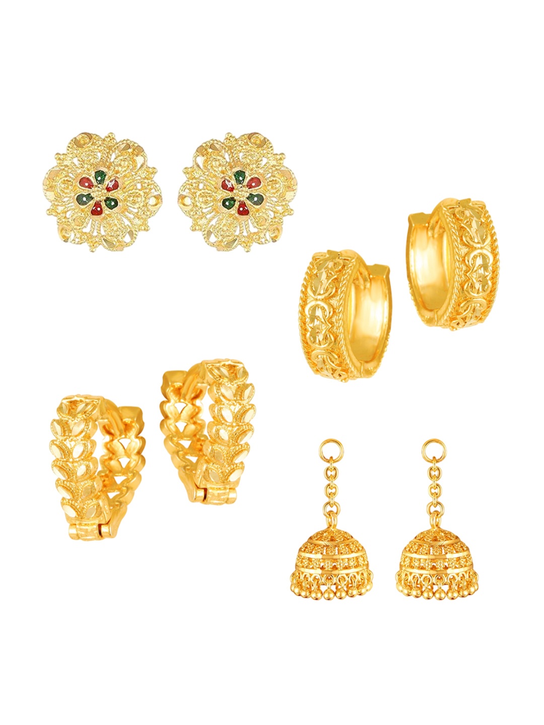 

Vighnaharta Set Of 4 Gold-Plated Contemporary Hoop & Studs Earrings