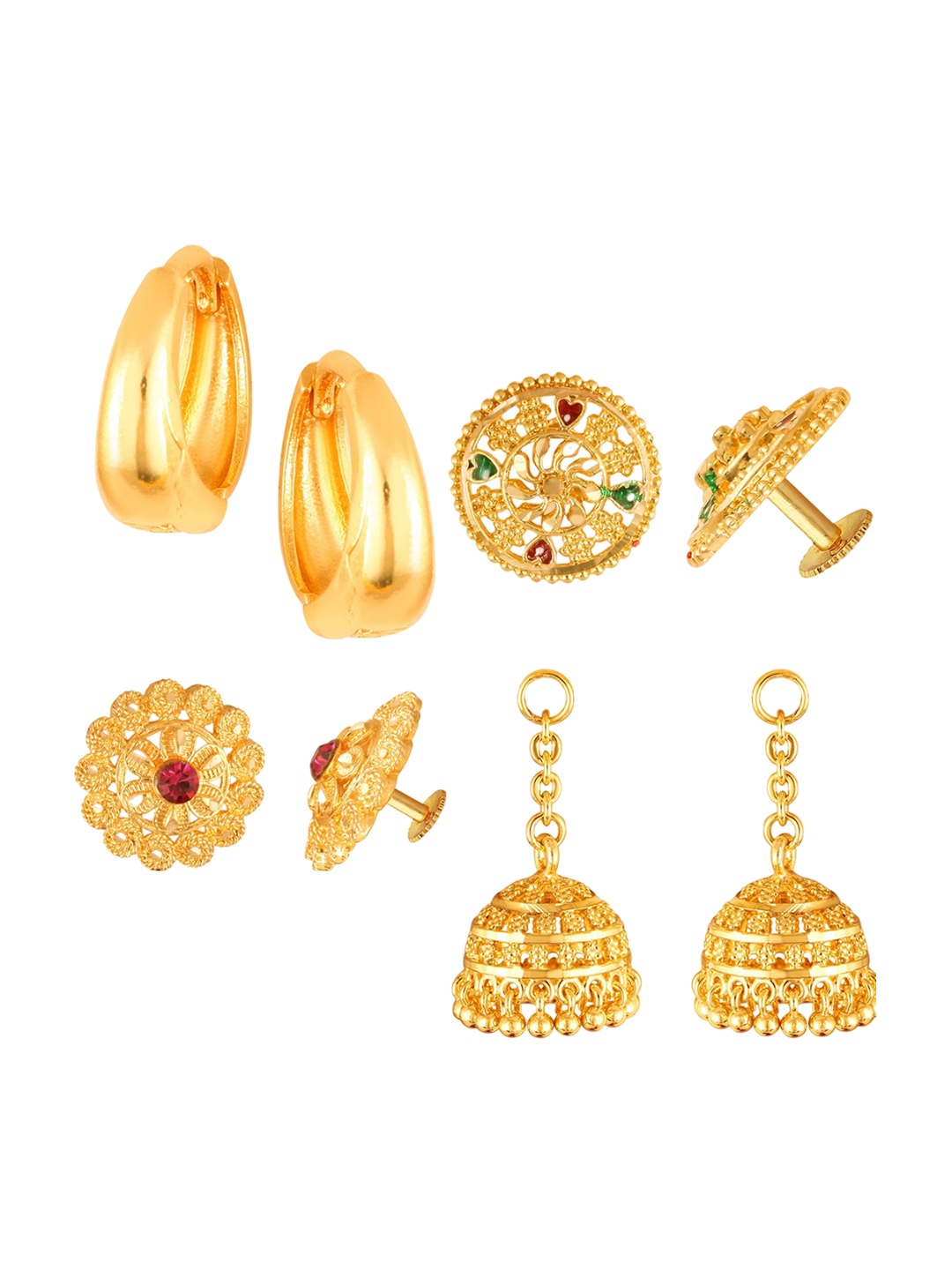 

Vighnaharta Set Of 4 Gold-Plated Cubic Zirconia-Studded Earrings