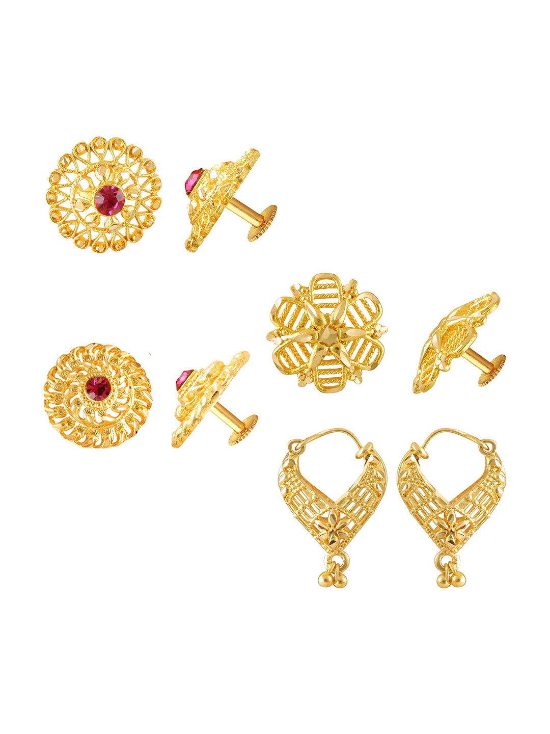 

Vighnaharta Set Of 4 Gold-Plated Cubic Zirconia-Studded Earrings