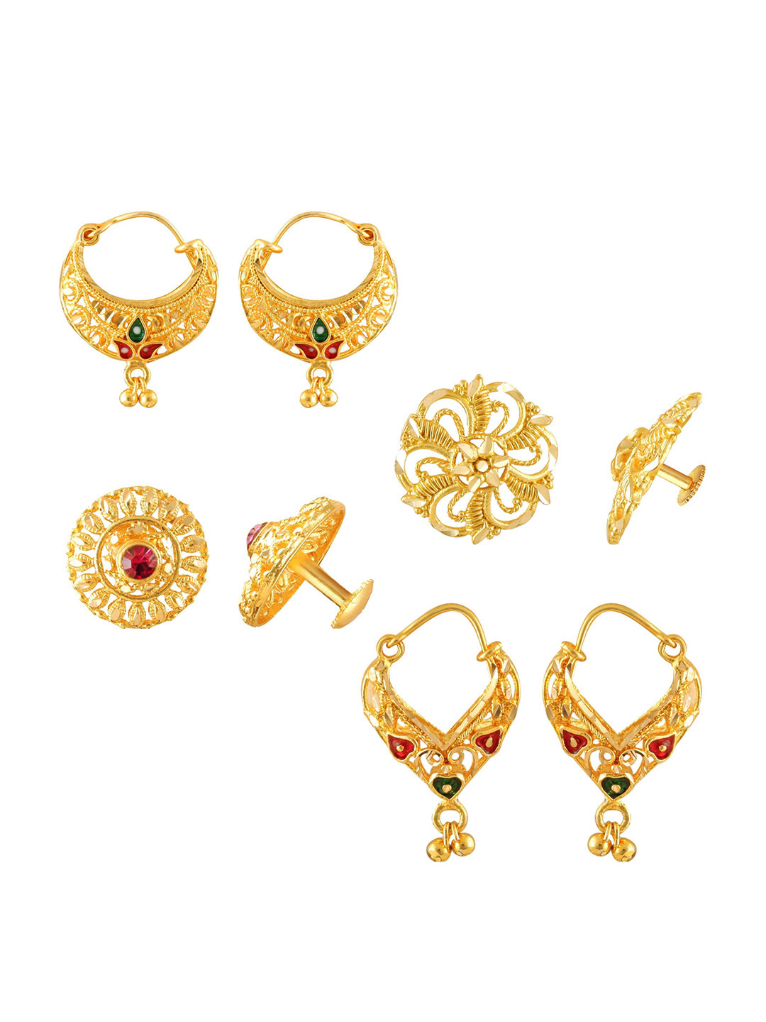 

Vighnaharta Set Of 4 Gold-Plated Cubic Zirconia-Studded Earrings