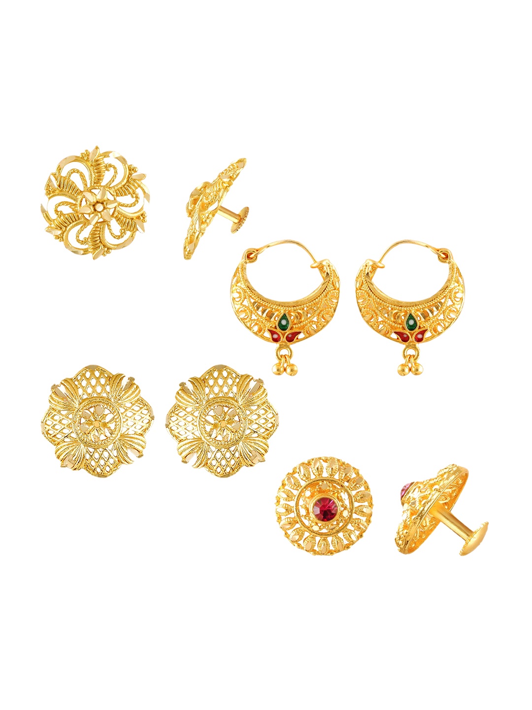 

Vighnaharta Set Of 4 Gold-Plated Cubic Zirconia-Studded Earrings