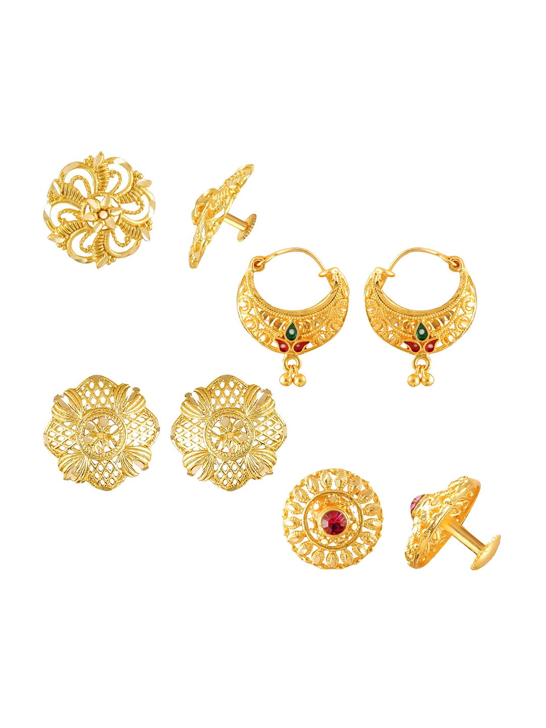 

Vighnaharta Set Of 4 Gold-Plated Cubic Zirconia Studded Contemporary Studs