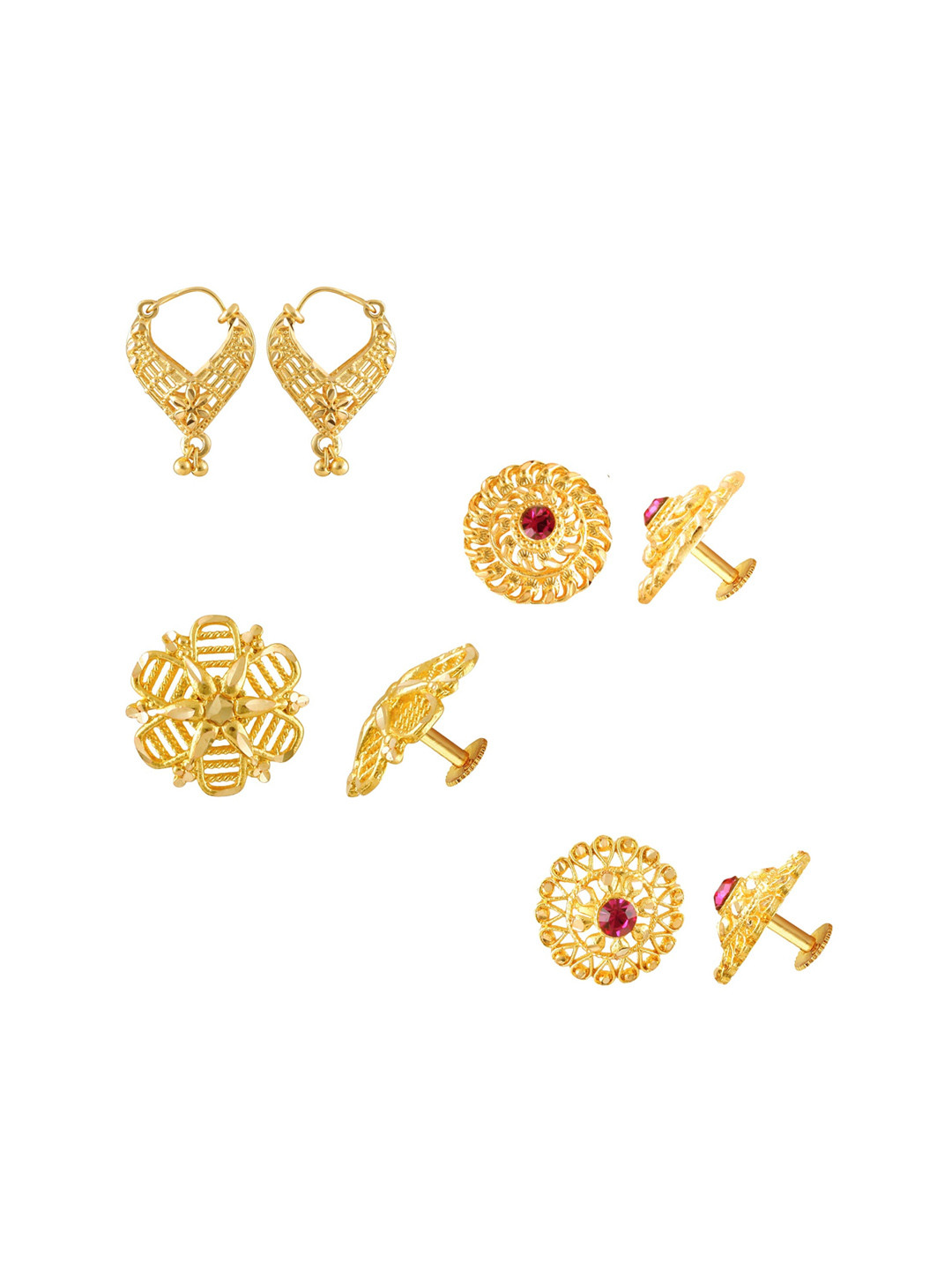 

Vighnaharta Set Of 4 Gold-Plated Cubic Zirconia Studded Contemporary Studs