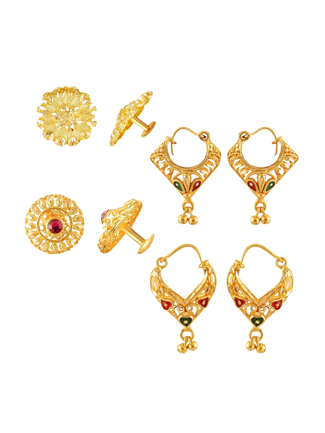 

Vighnaharta Set Of 4 Gold-Plated Cubic Zirconia Studded Contemporary Studs