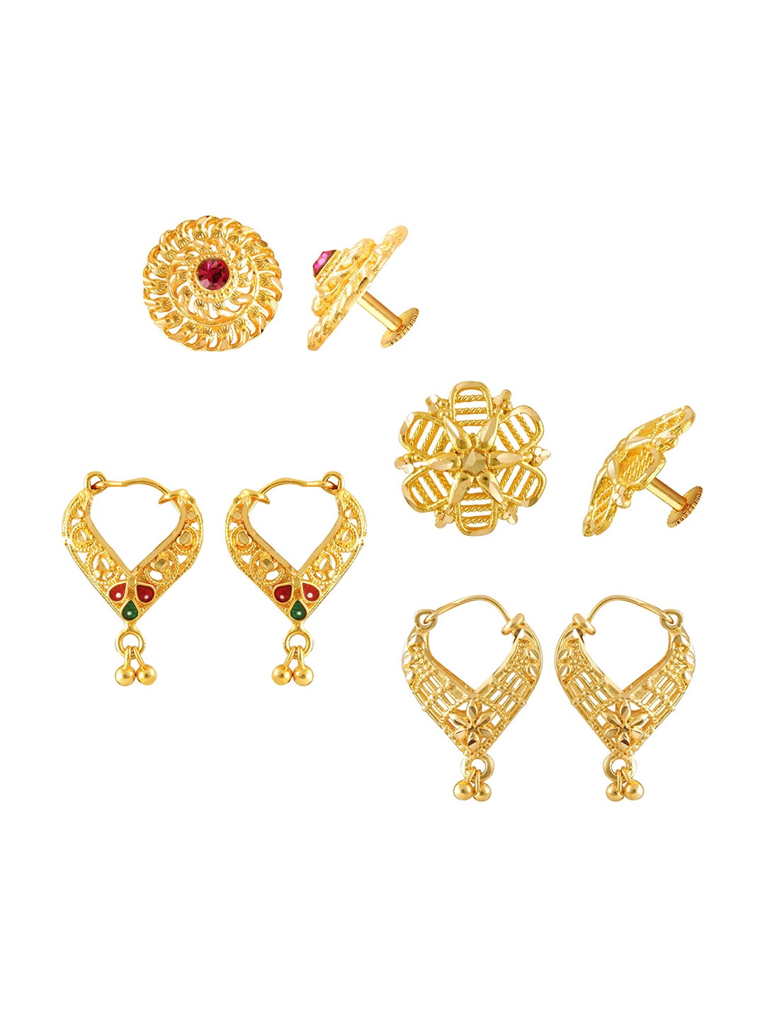 

Vighnaharta Set Of 4 Gold-Plated Cubic Zirconia Studded Contemporary Studs