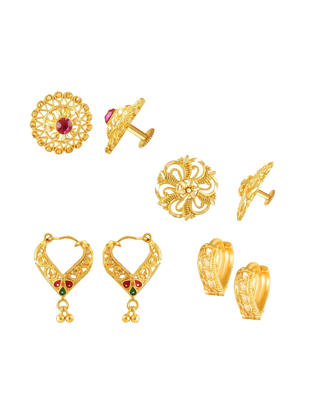 

Vighnaharta Set Of 4 Gold Plated Cubic Zirconia Contemporary Studs