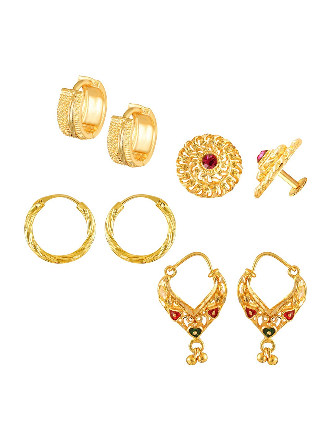 

Vighnaharta Set Of 4 Gold Plated Cubic Zirconia Contemporary Hoop Earrings