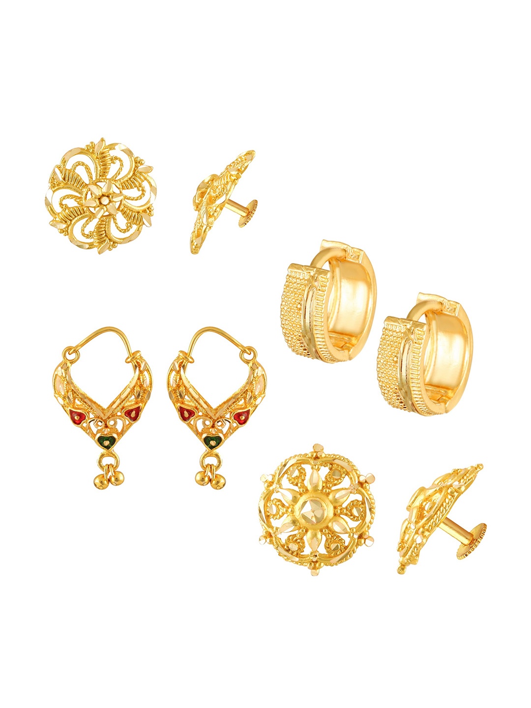 

Vighnaharta Set Of 4 Gold Plated Contemporary Hoop Earrings
