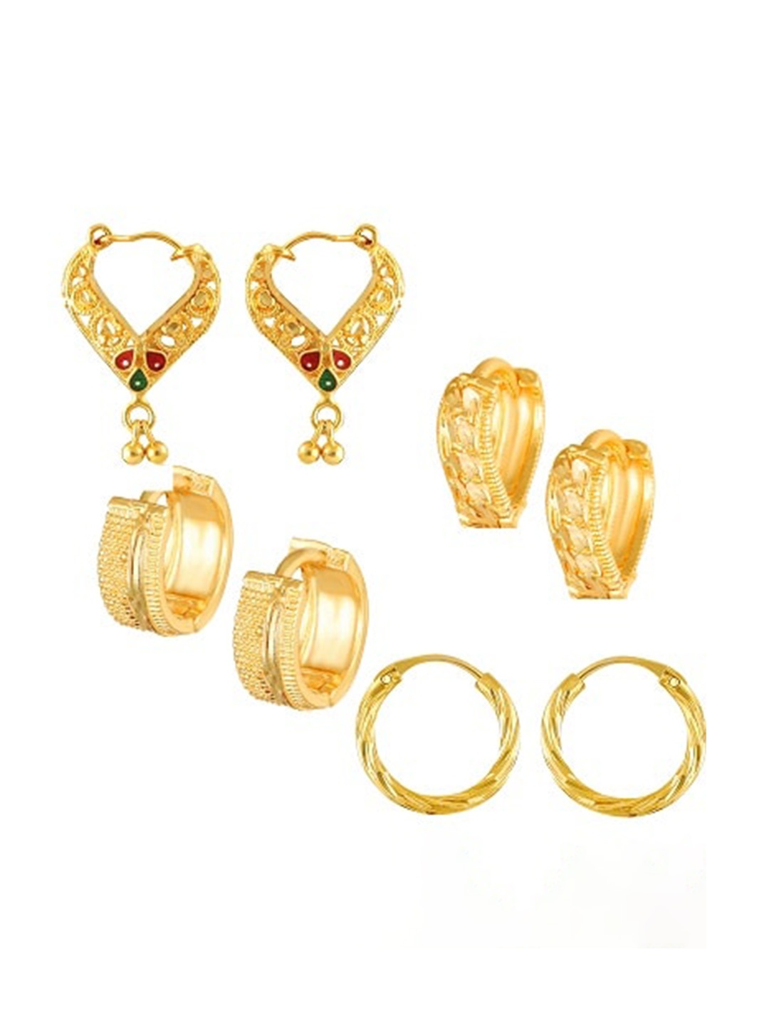 

Vighnaharta Set Of 4 Gold Plated Contemporary Hoop Earrings