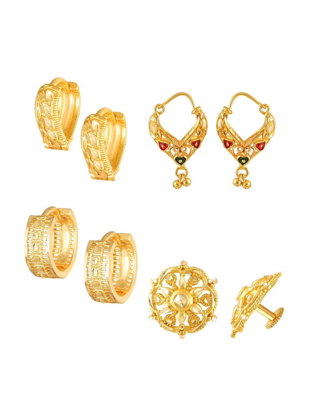 

Vighnaharta Set Of 4 Gold Plated Contemporary Hoop Earrings