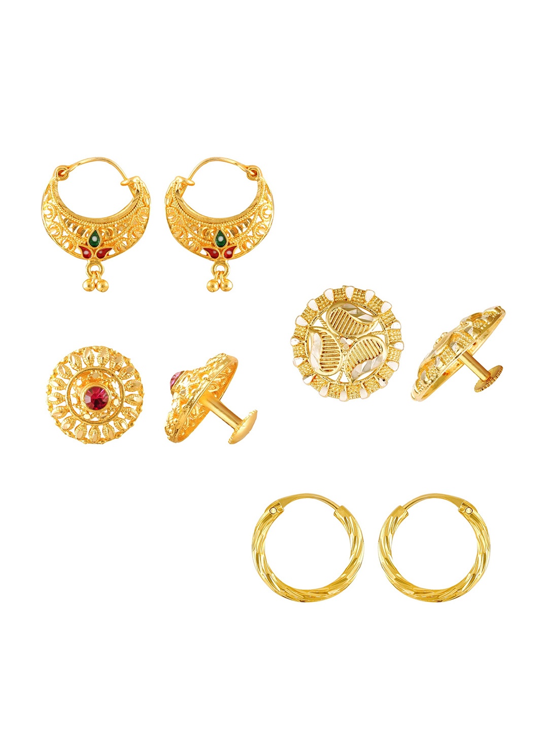 

Vighnaharta Set Of 4 Gold Plated Contemporary Hoop Earrings