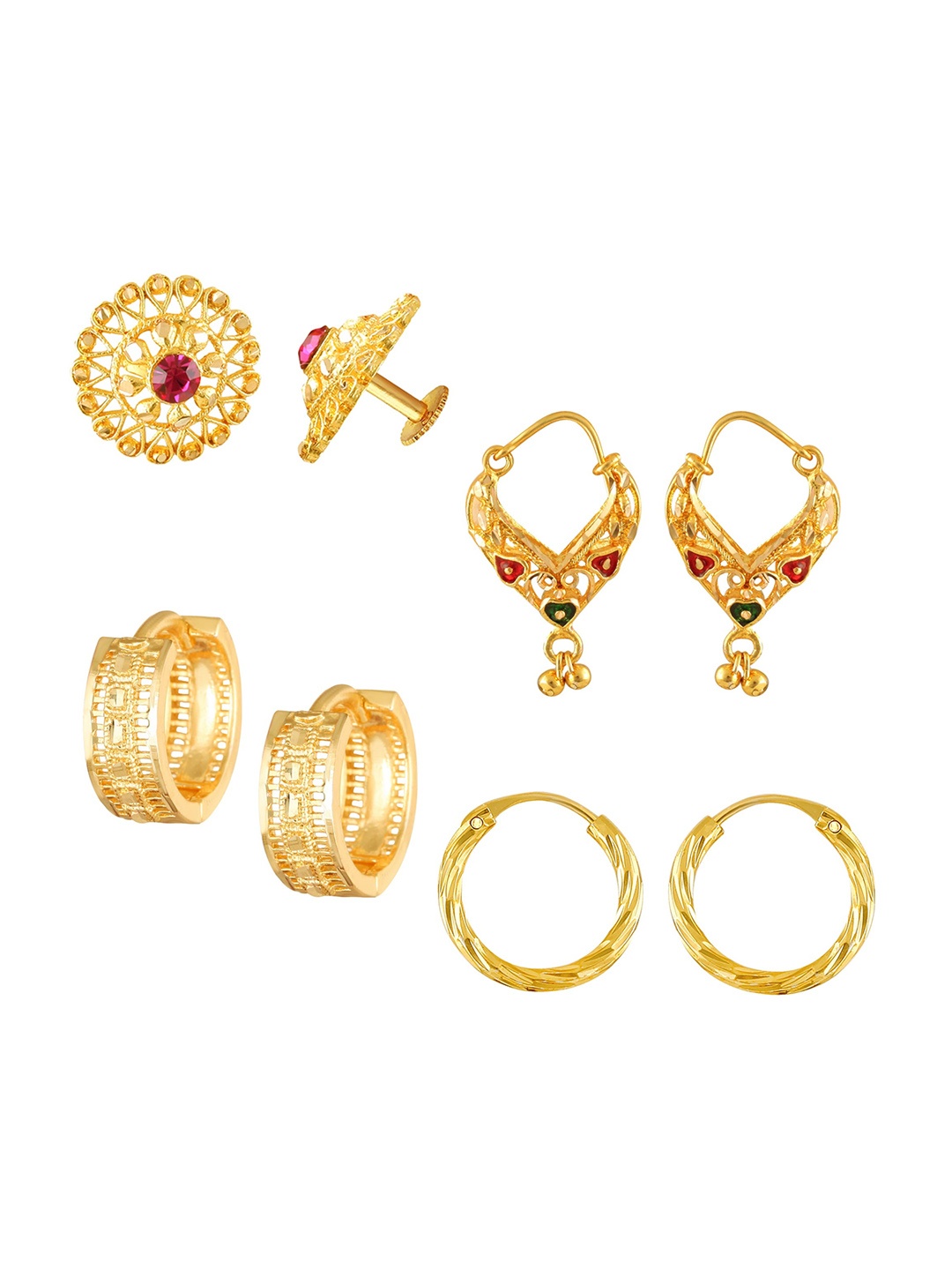 

Vighnaharta Set of 4 Cubic Zirconia Studded Hoop & Studs Earrings, Gold