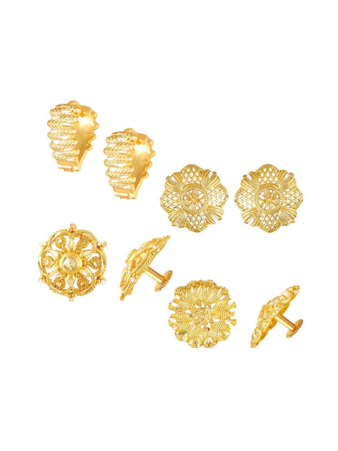 

Vighnaharta Set of 4 Contemporary Shaped Hoop & Studs Earrings, Gold