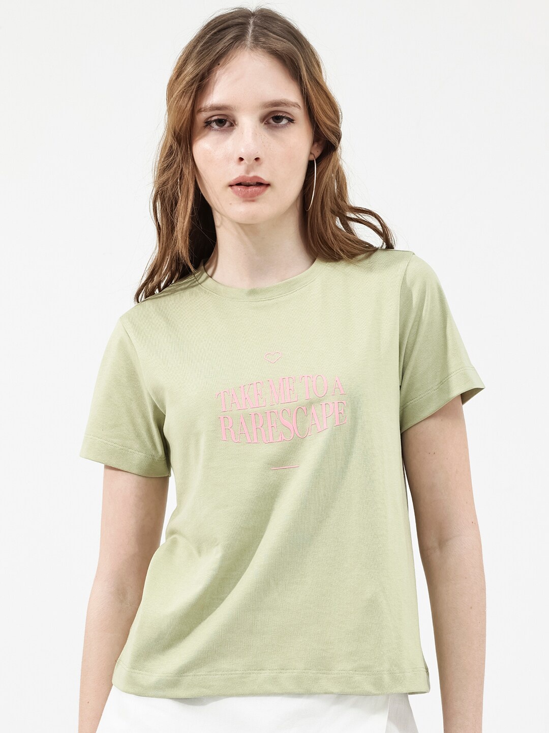 

RAREISM round Neck Short Sleeves Printed Cotton T-shirt, Green