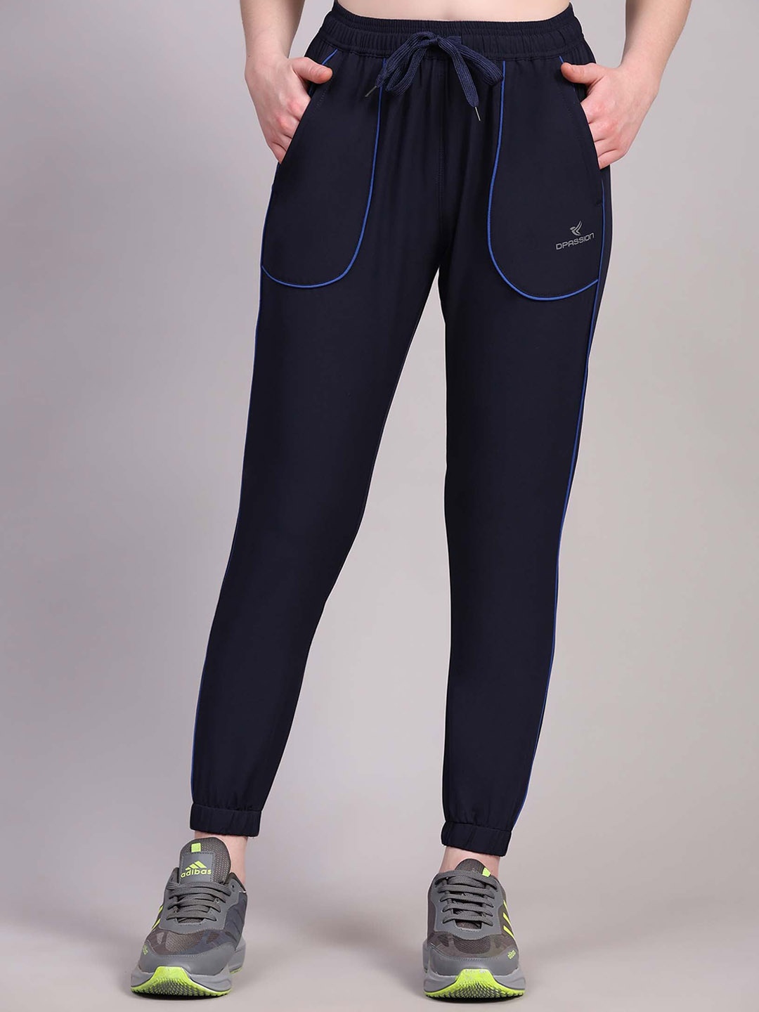 

Dpassion Women Mid-Rise Running Sports Joggers, Navy blue