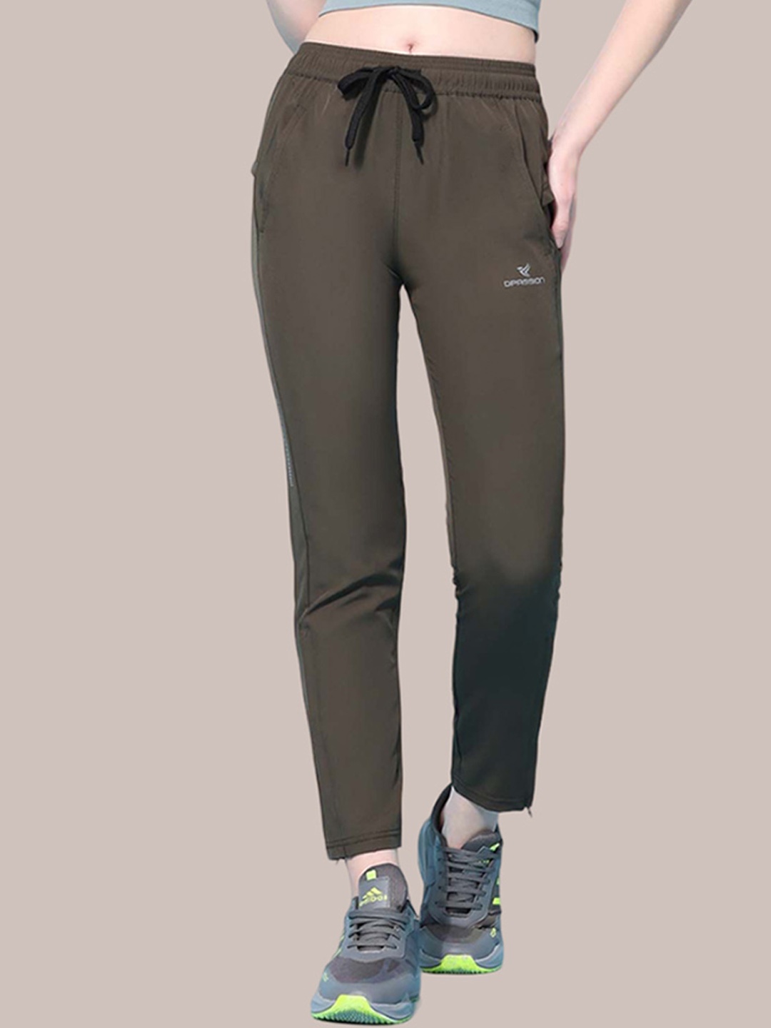 

Dpassion Women Mid-Rise Running Sports Track Pants, Olive