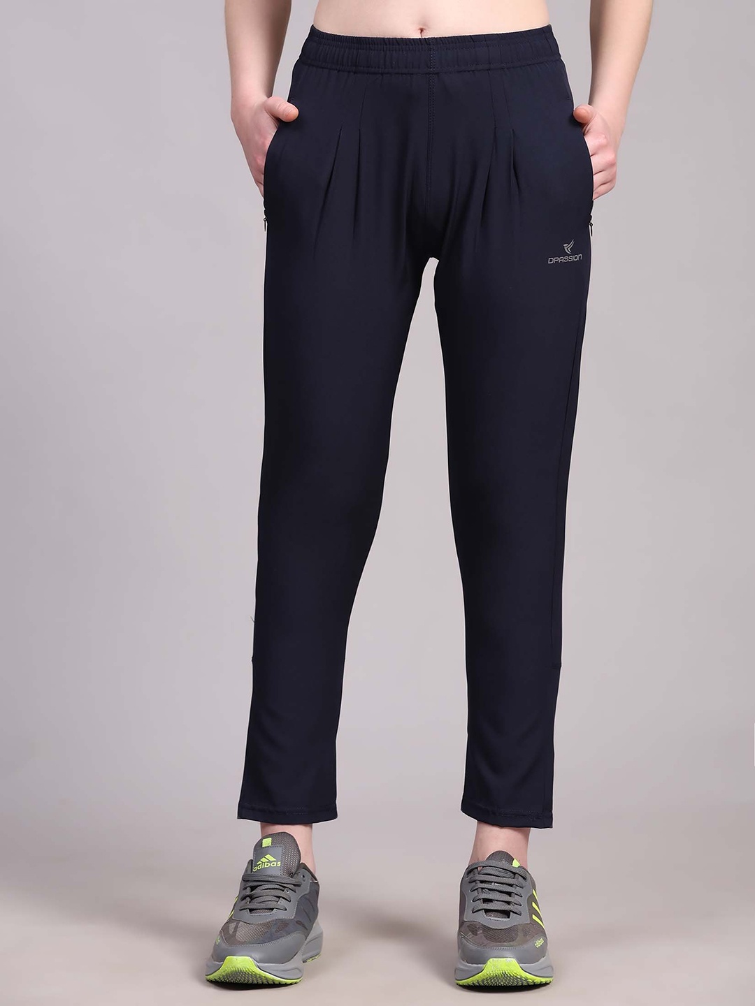 

Dpassion Women Mid-Rise Running Sports Track Pants, Navy blue