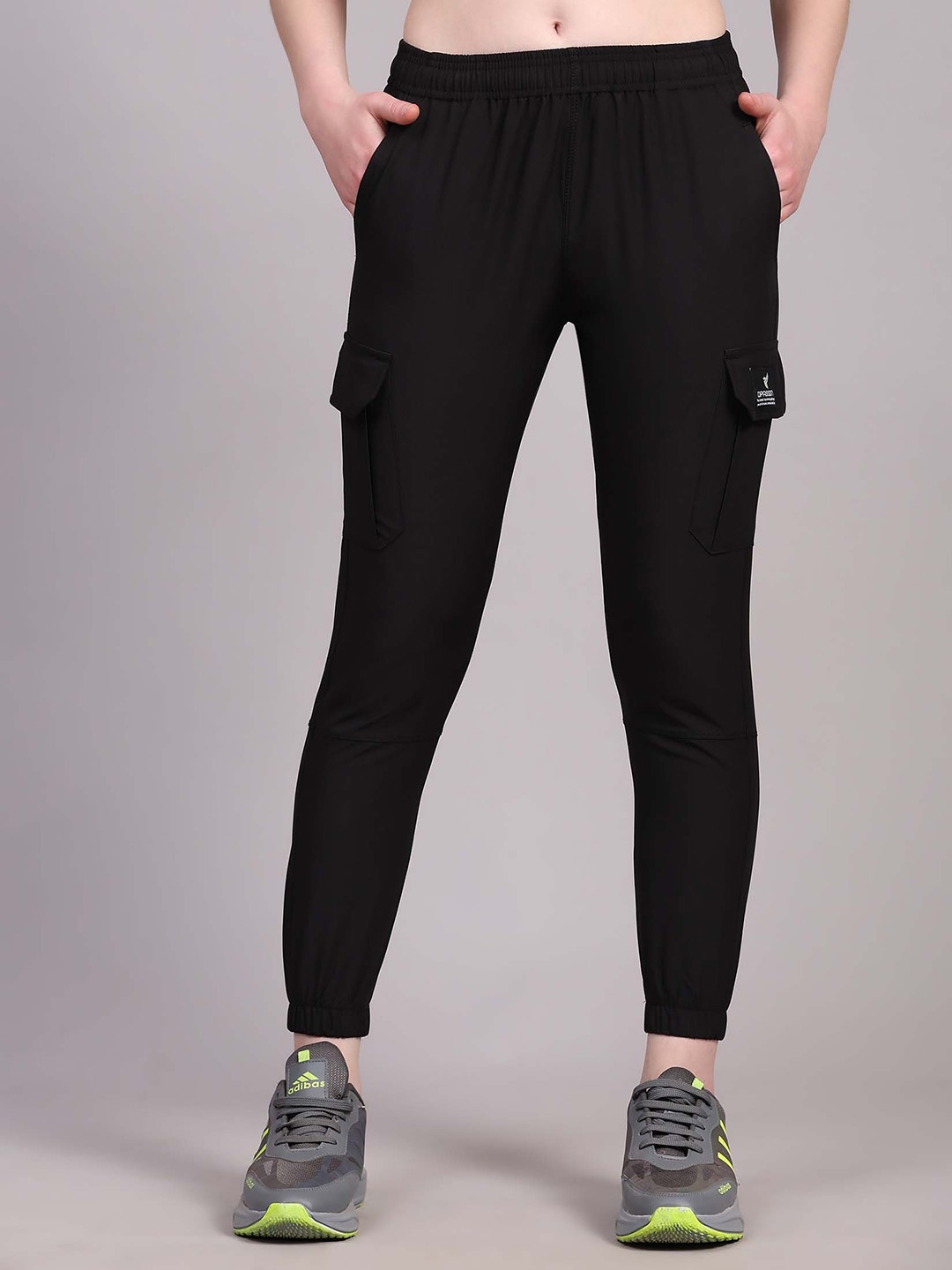 

Dpassion Women Mid-Rise Running Cargo Sports Joggers, Black