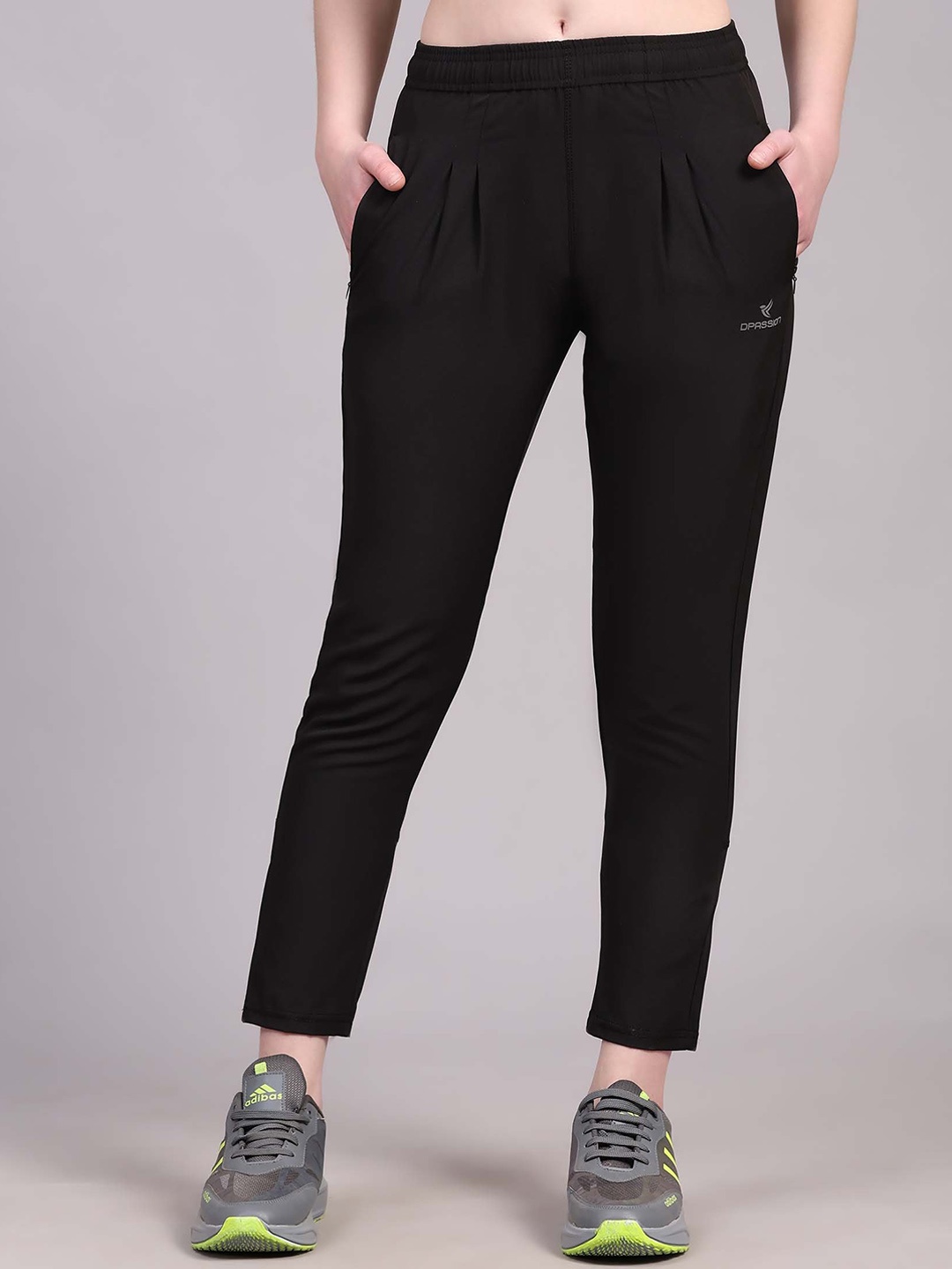 

Dpassion Women Mid-Rise Running Sports Track Pants, Black