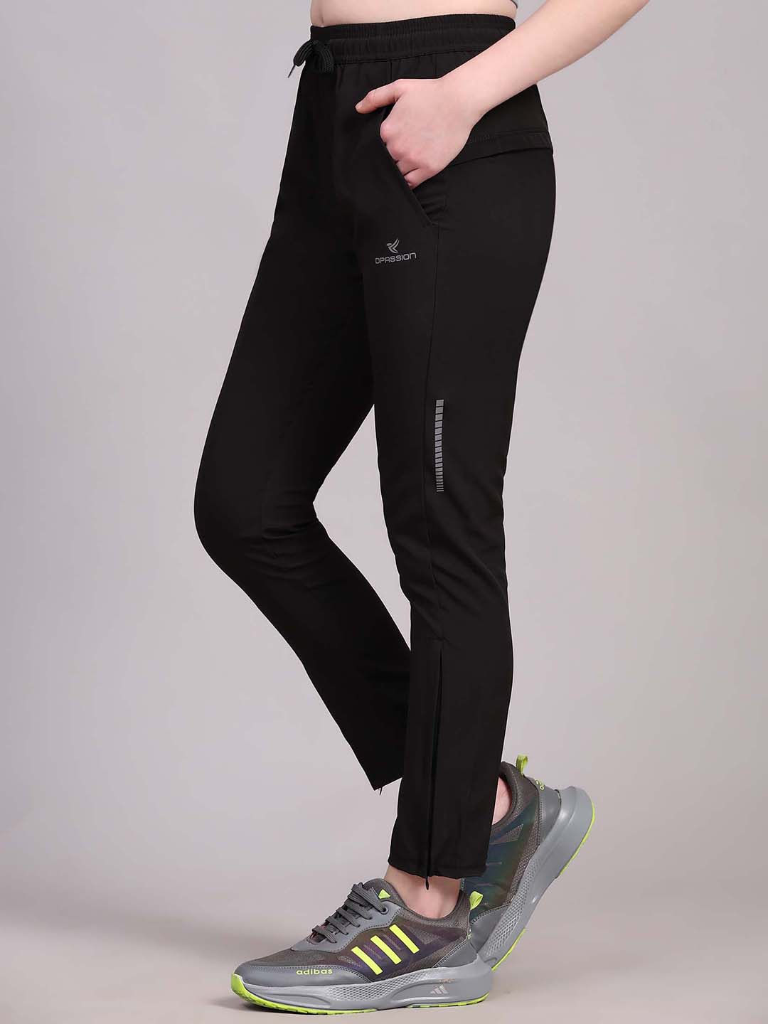 

Dpassion Women Mid-Rise Running Sports Track Pants, Black