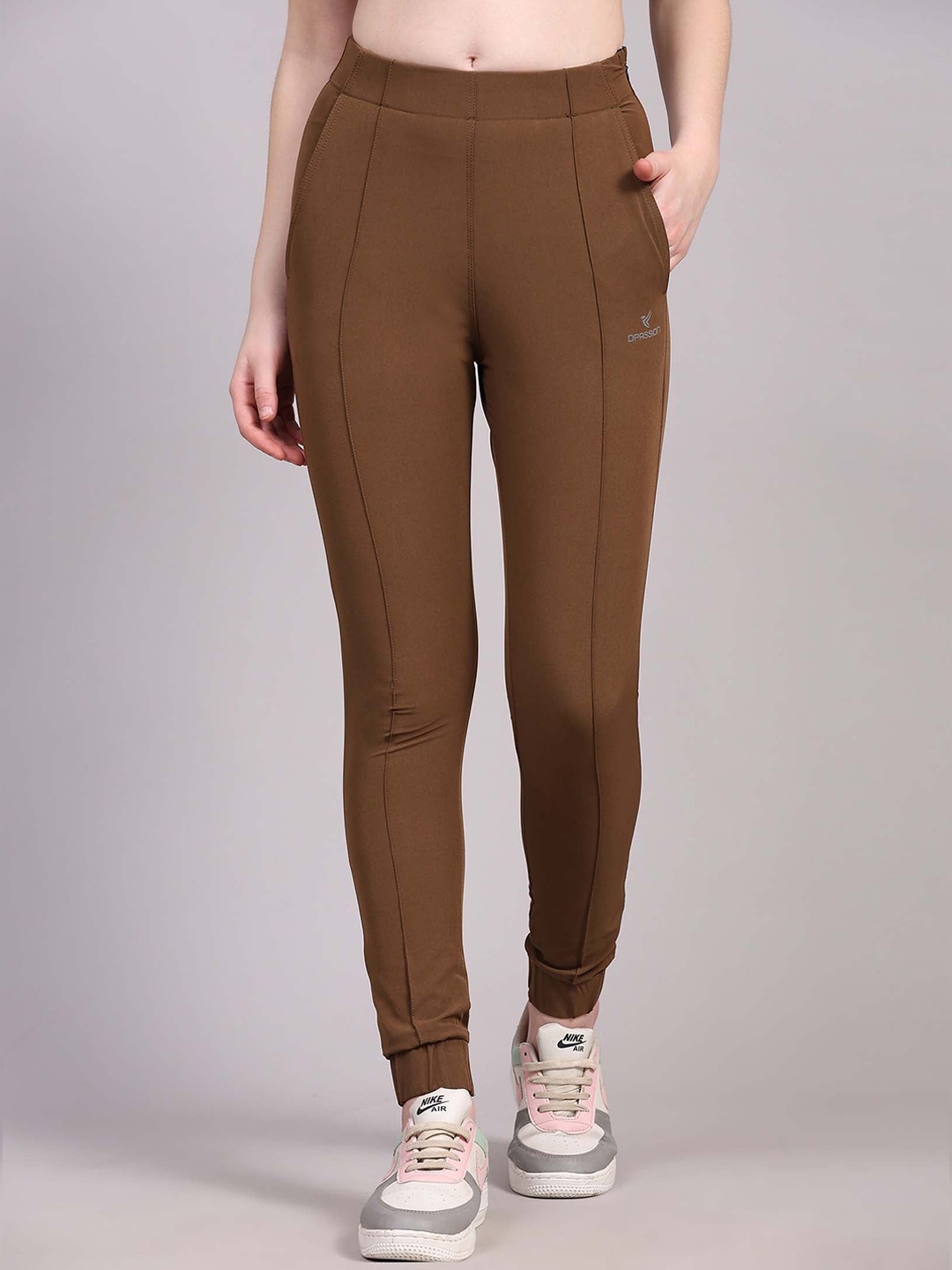 

Dpassion Women Mid-Rise Running Sports Joggers, Brown