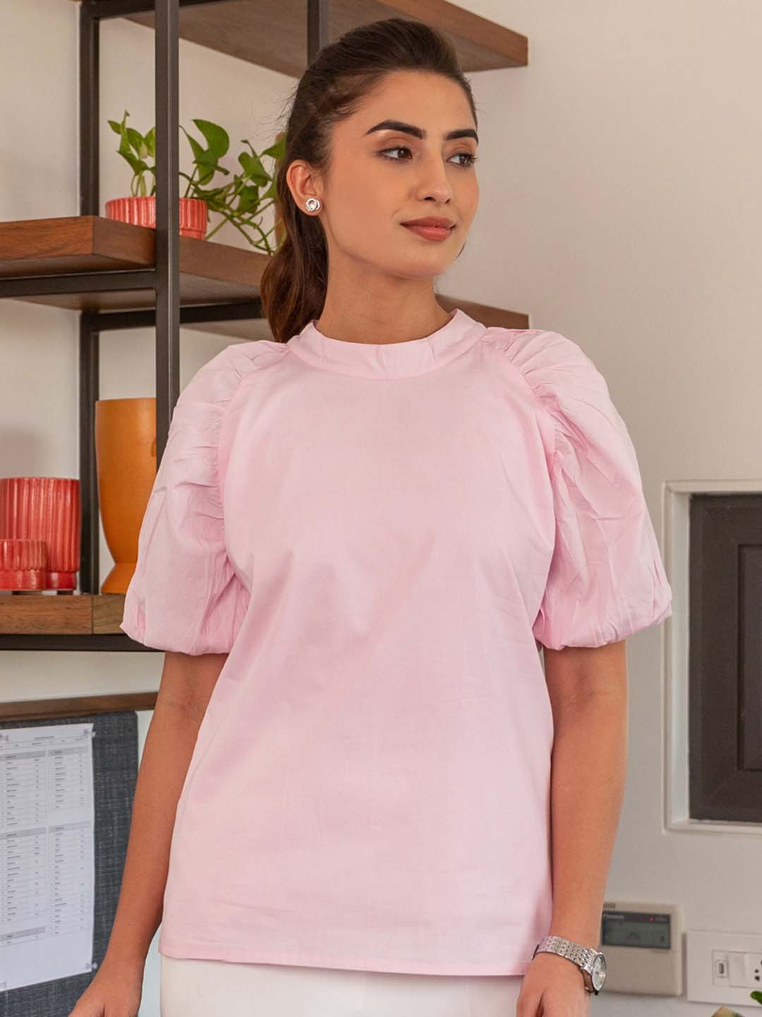 

B'Infinite Puff Sleeve Cotton Top, Pink
