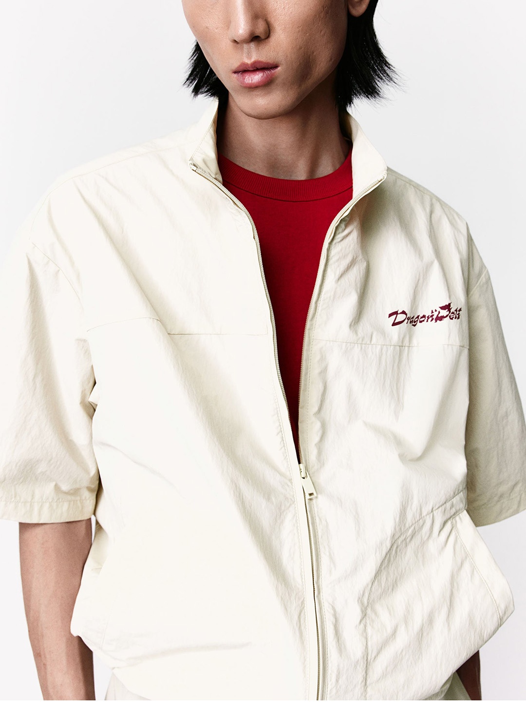 

H&M Loose Fit Short-Sleeved Nylon Jacket, Beige