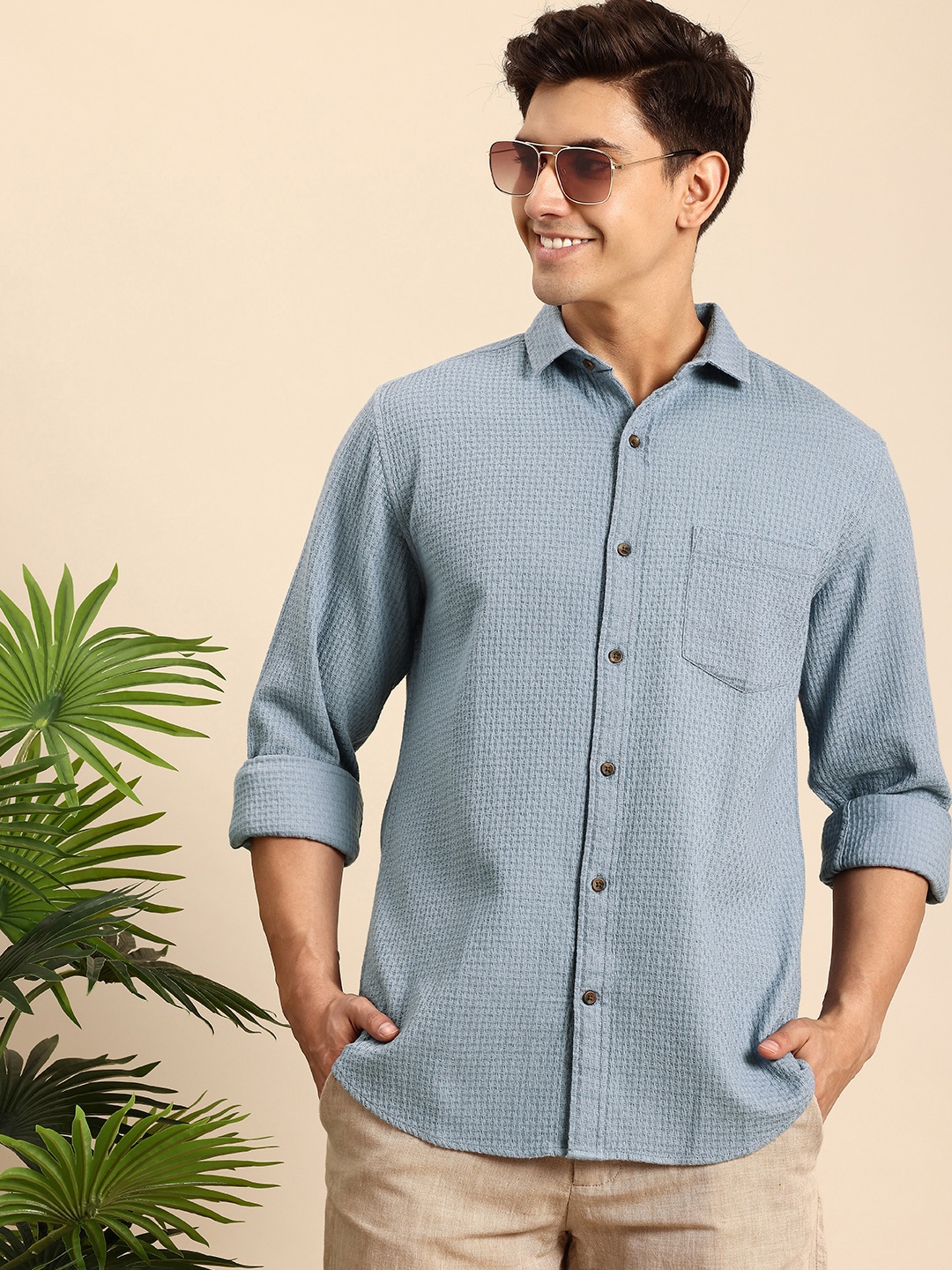 

Mast & Harbour Men Pure Cotton Casual Shirt, Grey