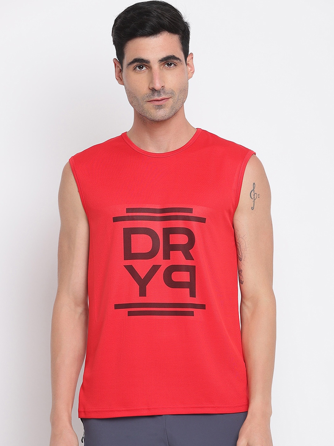 

DRYP EVOLUT Typography Printed Round Neck Sleeveless T-shirt, Red