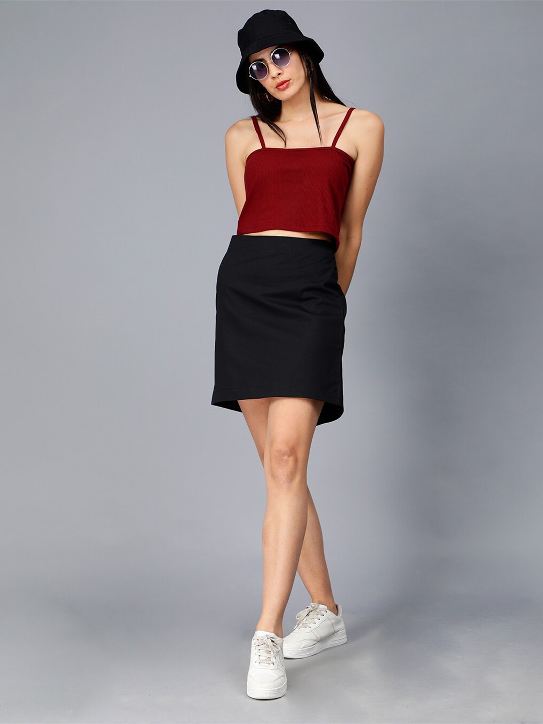 

Mad Over Print Sleeveless Crop Fitted Top, Maroon