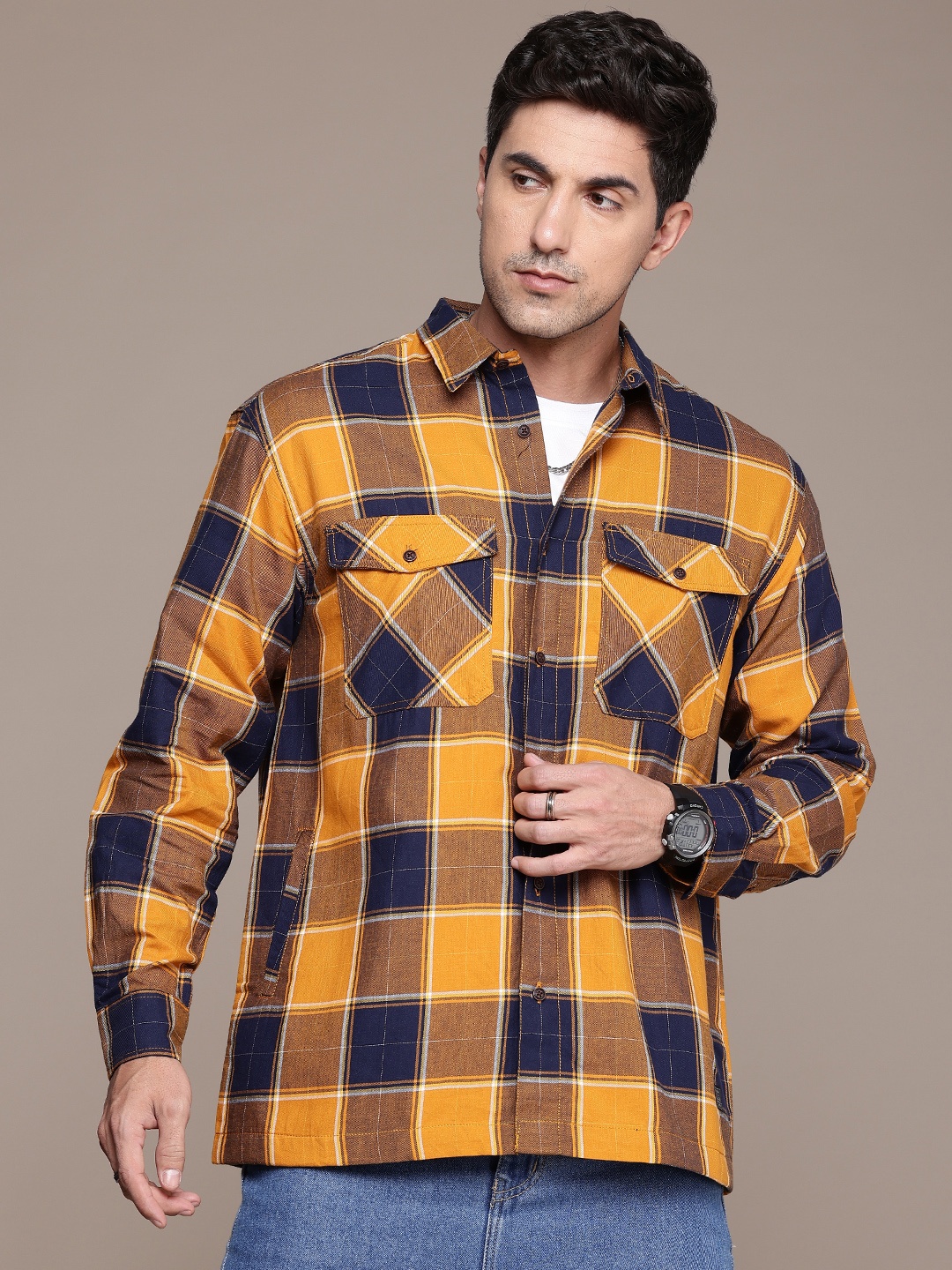 

The Roadster Life Co. Opaque Checked Pure Cotton Relaxed Fit Casual Shirt, Mustard