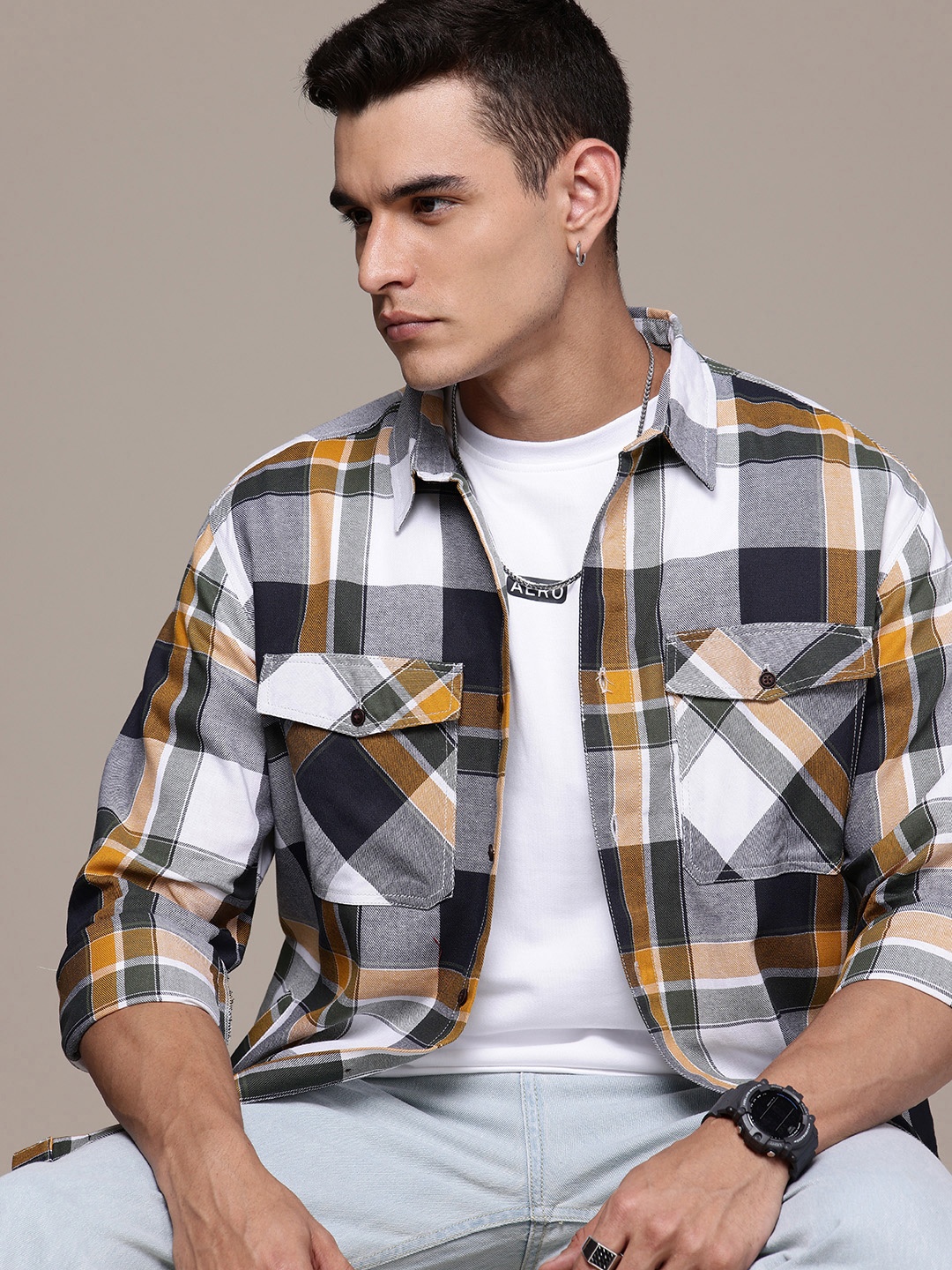 

The Roadster Life Co. Relaxed Fit Checked Pure Cotton Casual Shirt, Mustard