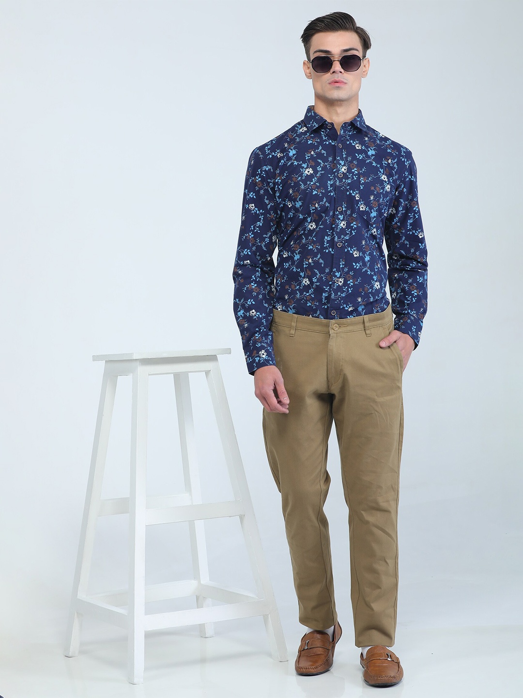 

TQS Printed Spread Collar Cotton Casual Shirt, Navy blue