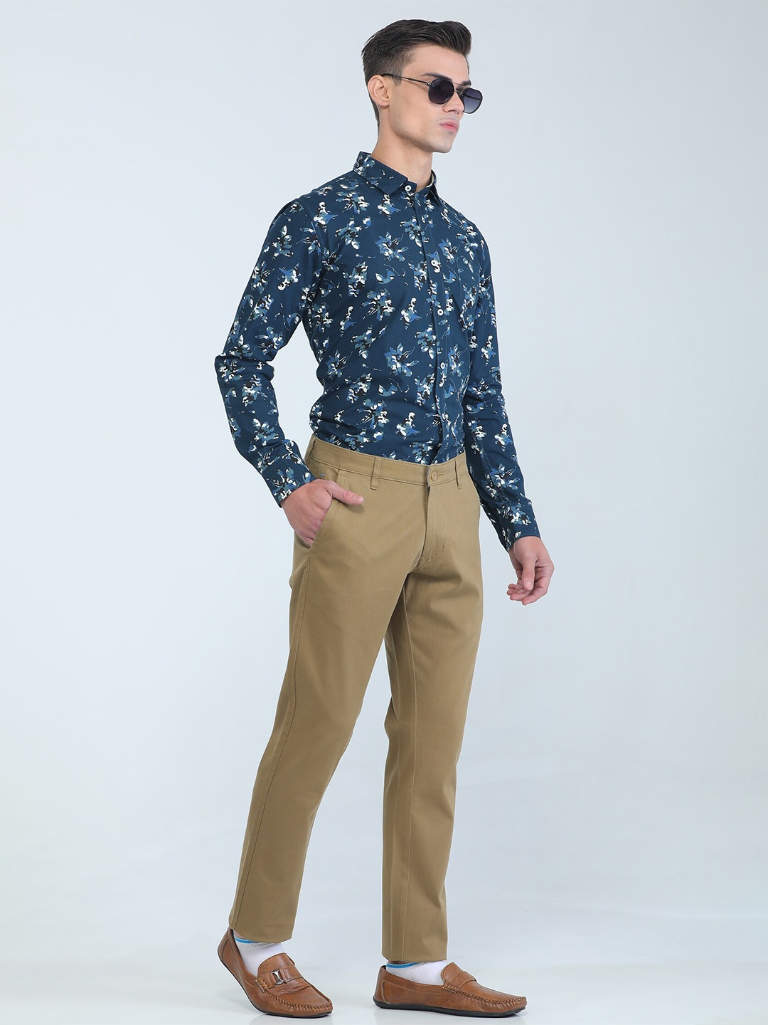 

TQS Printed Spread Collar Cotton Casual Shirt, Blue