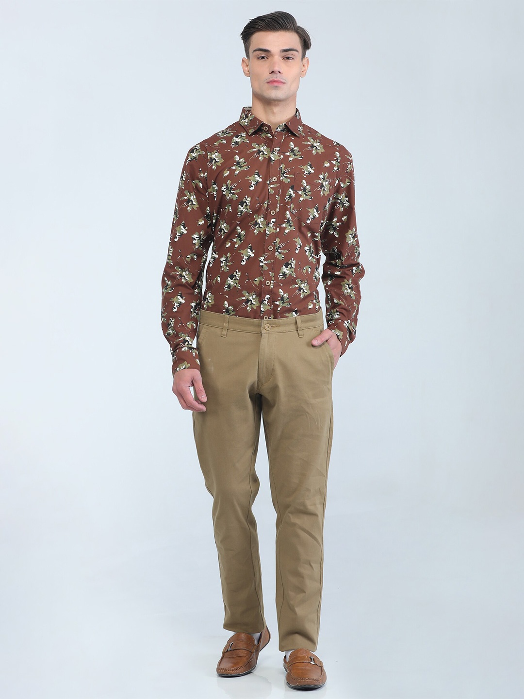 

TQS Printed Spread Collar Cotton Casual Shirt, Brown