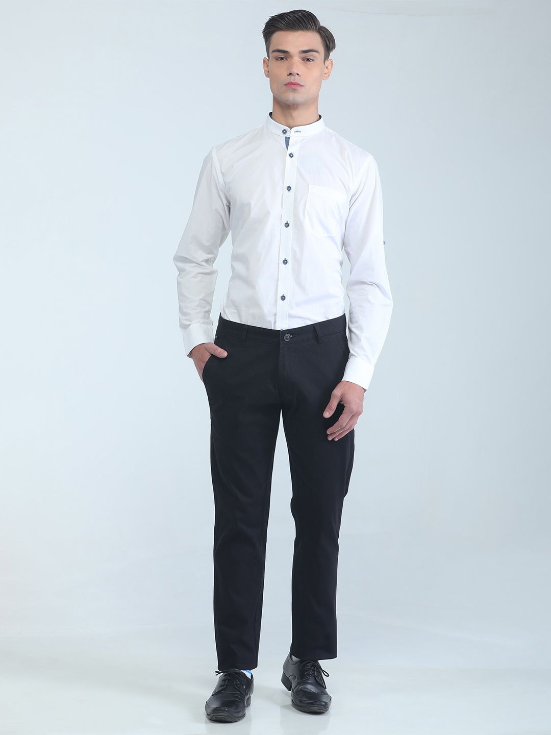 

TQS Mandarin Collar Cotton Formal Shirt, White