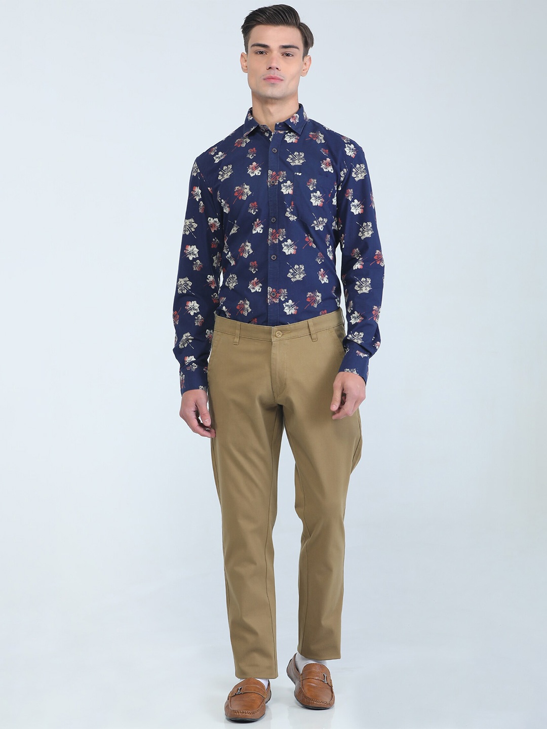

TQS Printed Spread Collar Cotton Casual Shirt, Navy blue