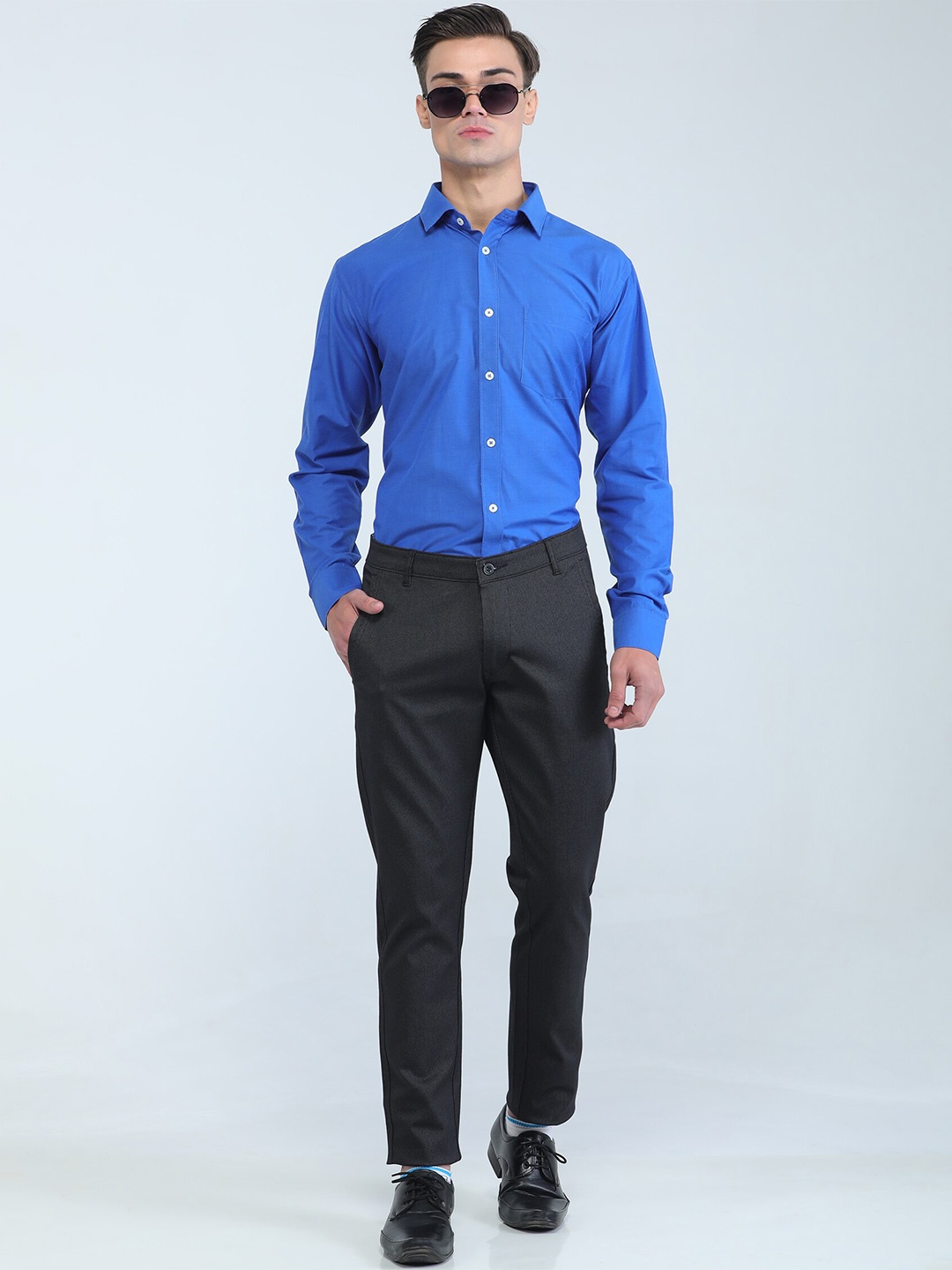 

TQS Spread Collar Cotton Formal Shirt, Blue