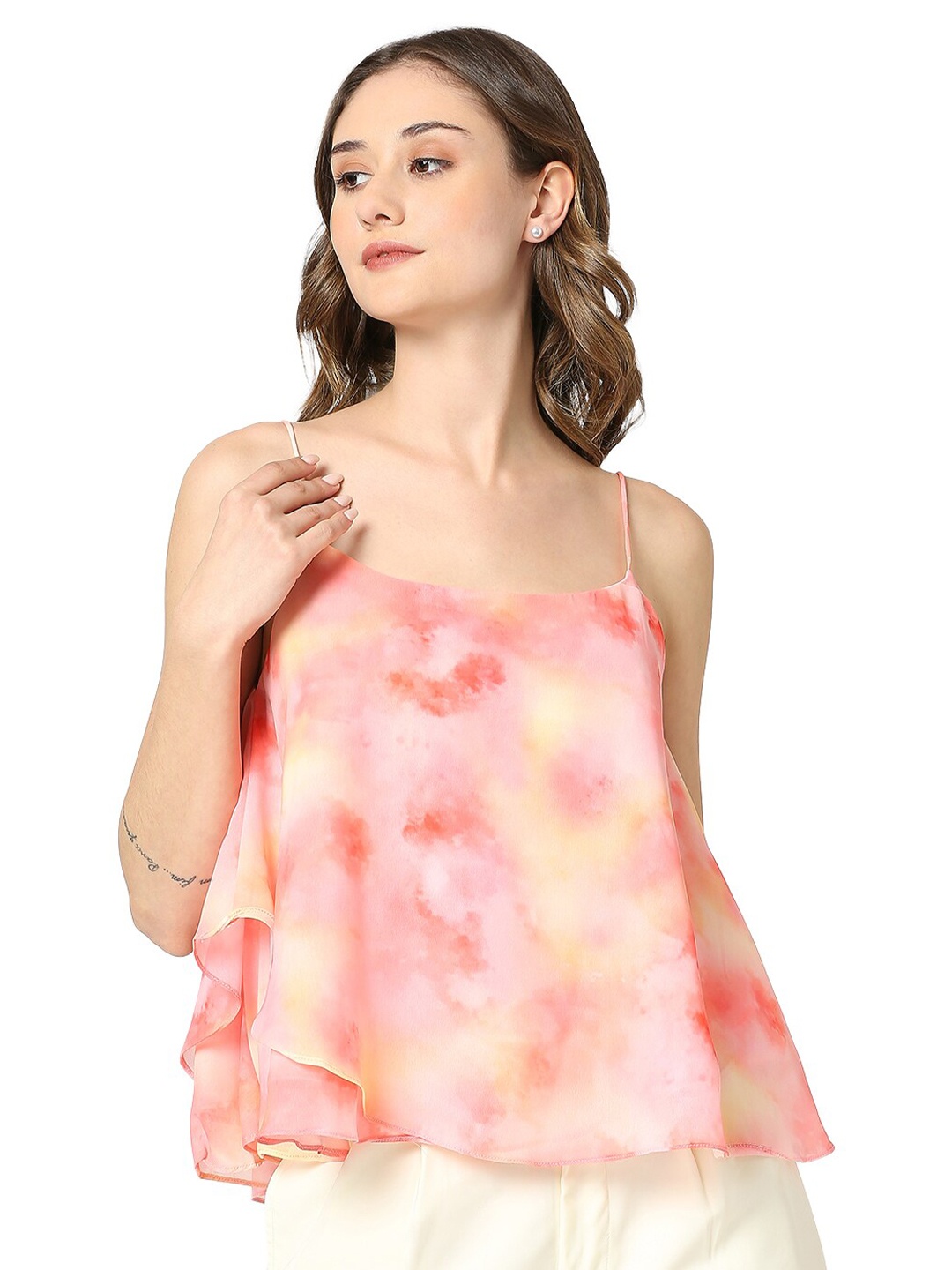 

AMMARZO Tie and Dye Shoulder Straps Top, Pink
