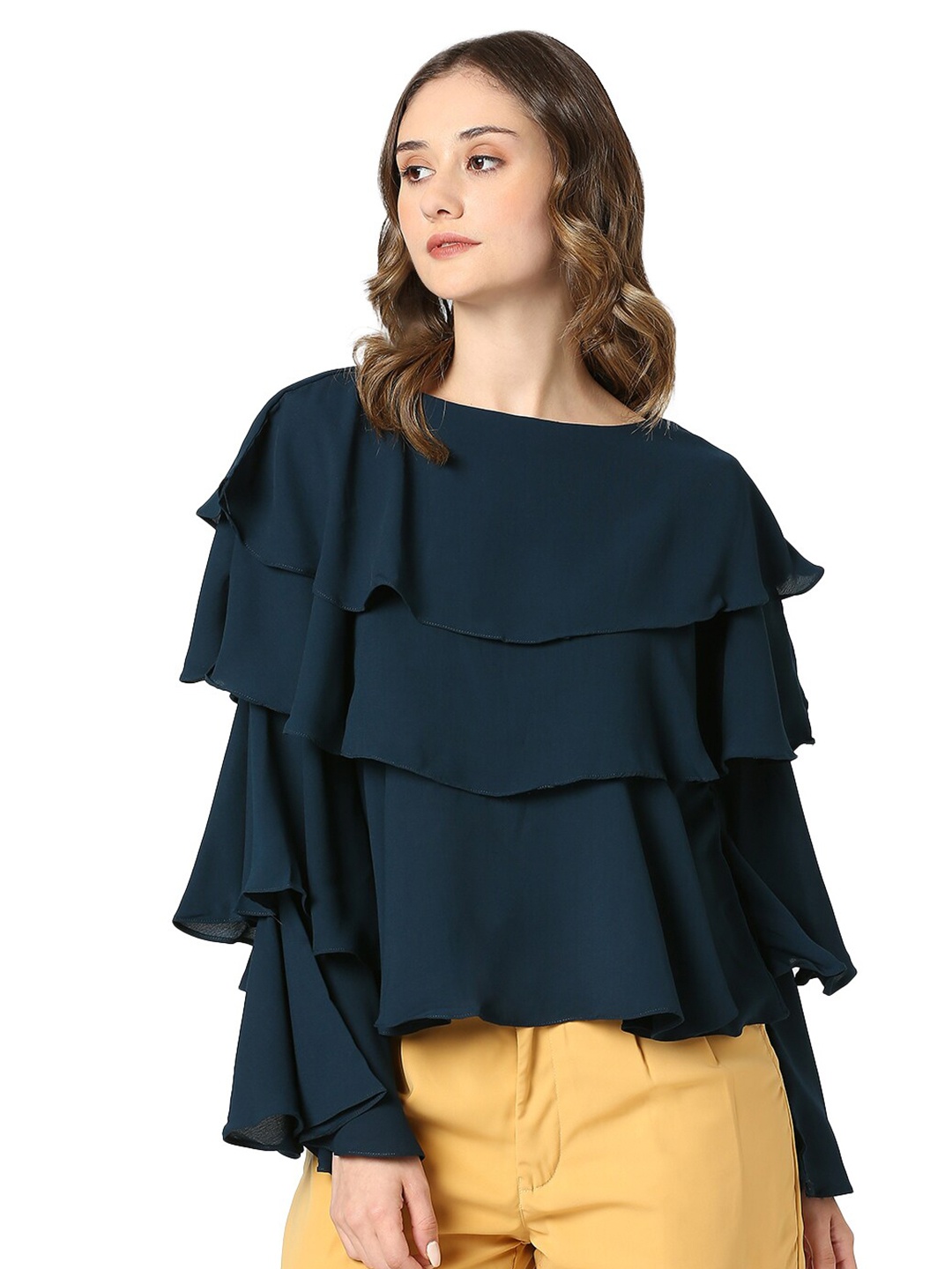 

AMMARZO Round Neck Ruffles Top, Purple