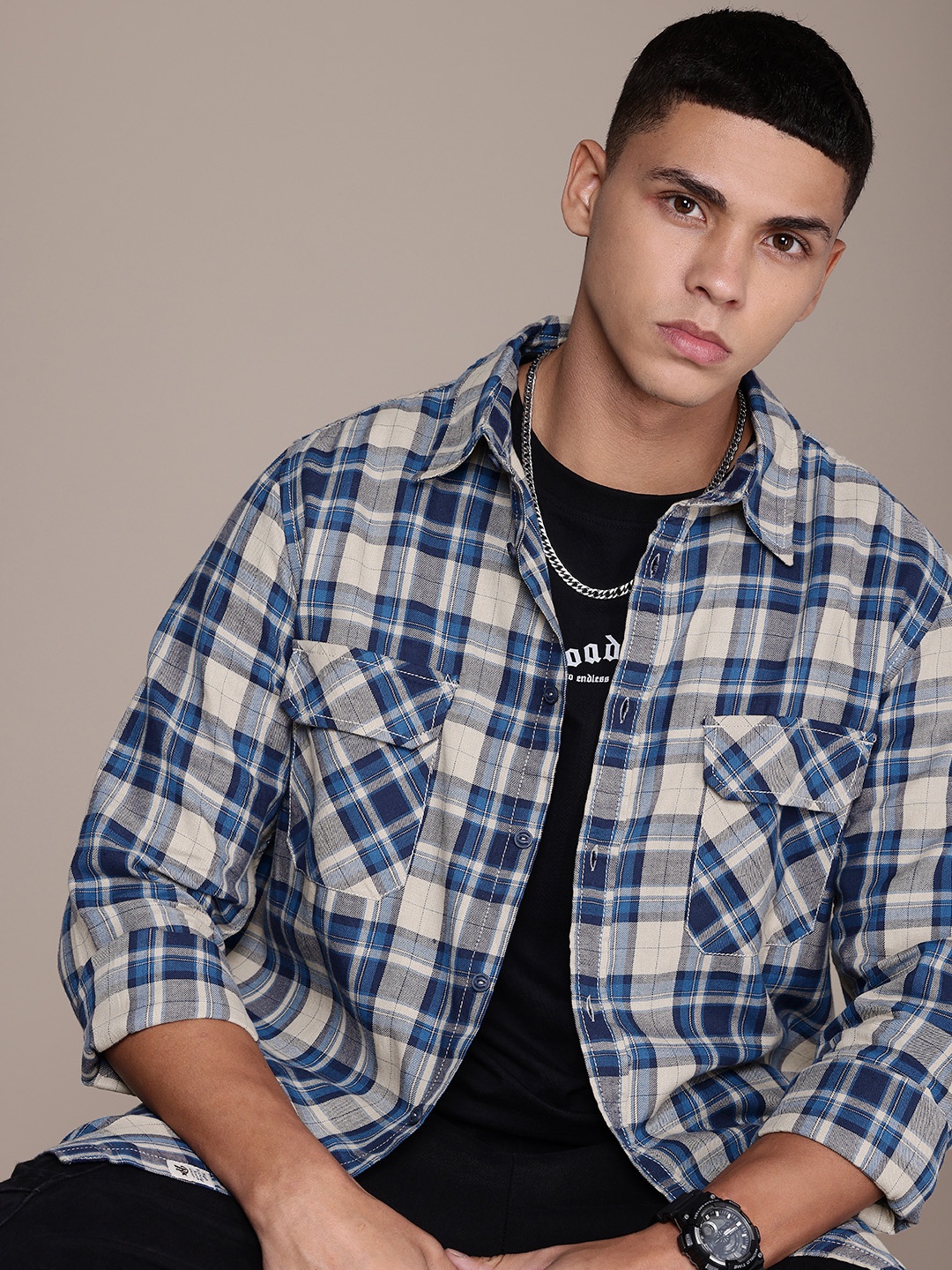 

The Roadster Lifestyle Co. Checked Pure Cotton Casual Shirt, Off white