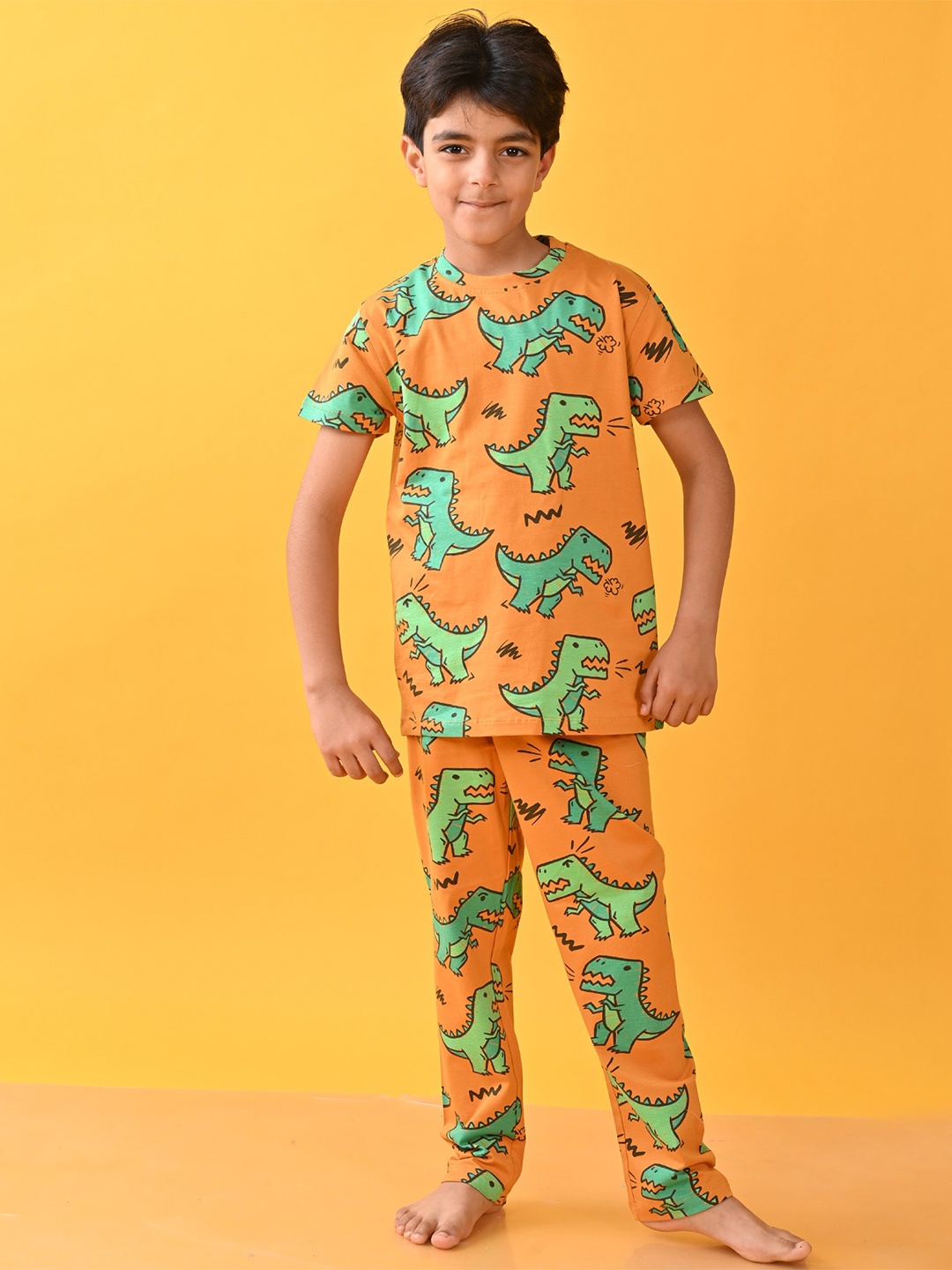 

Anthrilo Boys Printed Cotton T-shirt With Pyjamas, Mustard