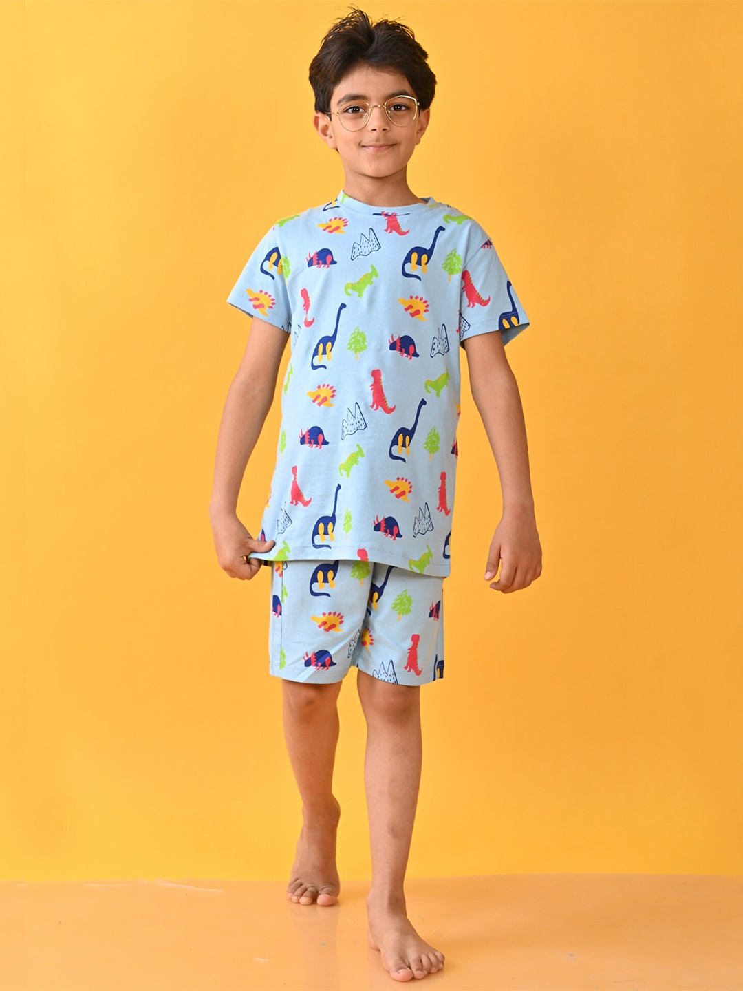 

Anthrilo Boys Printed Cotton T-shirt With Shorts, Blue